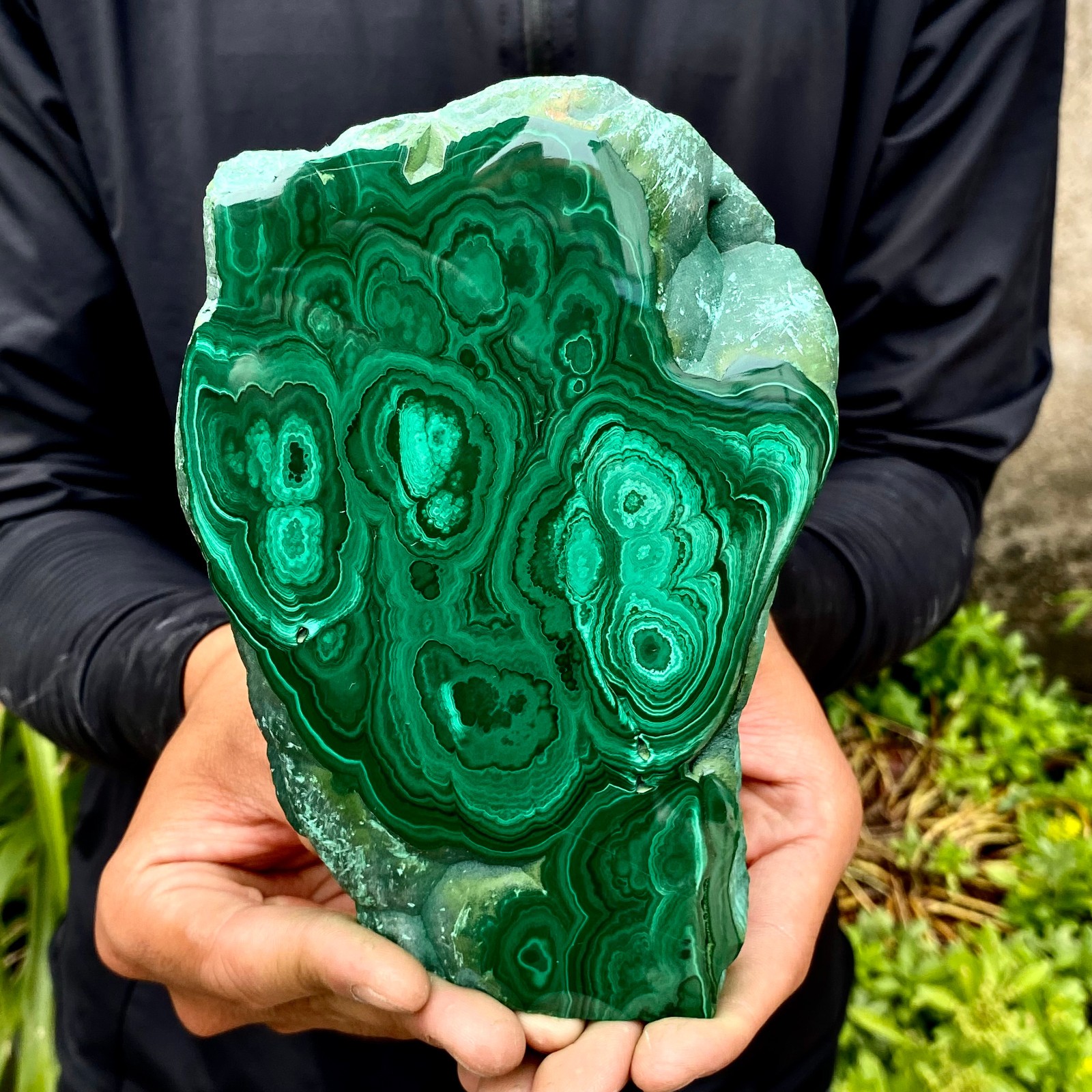 1.87LB Natural malachite slice quartz crystal luster mineral specimen