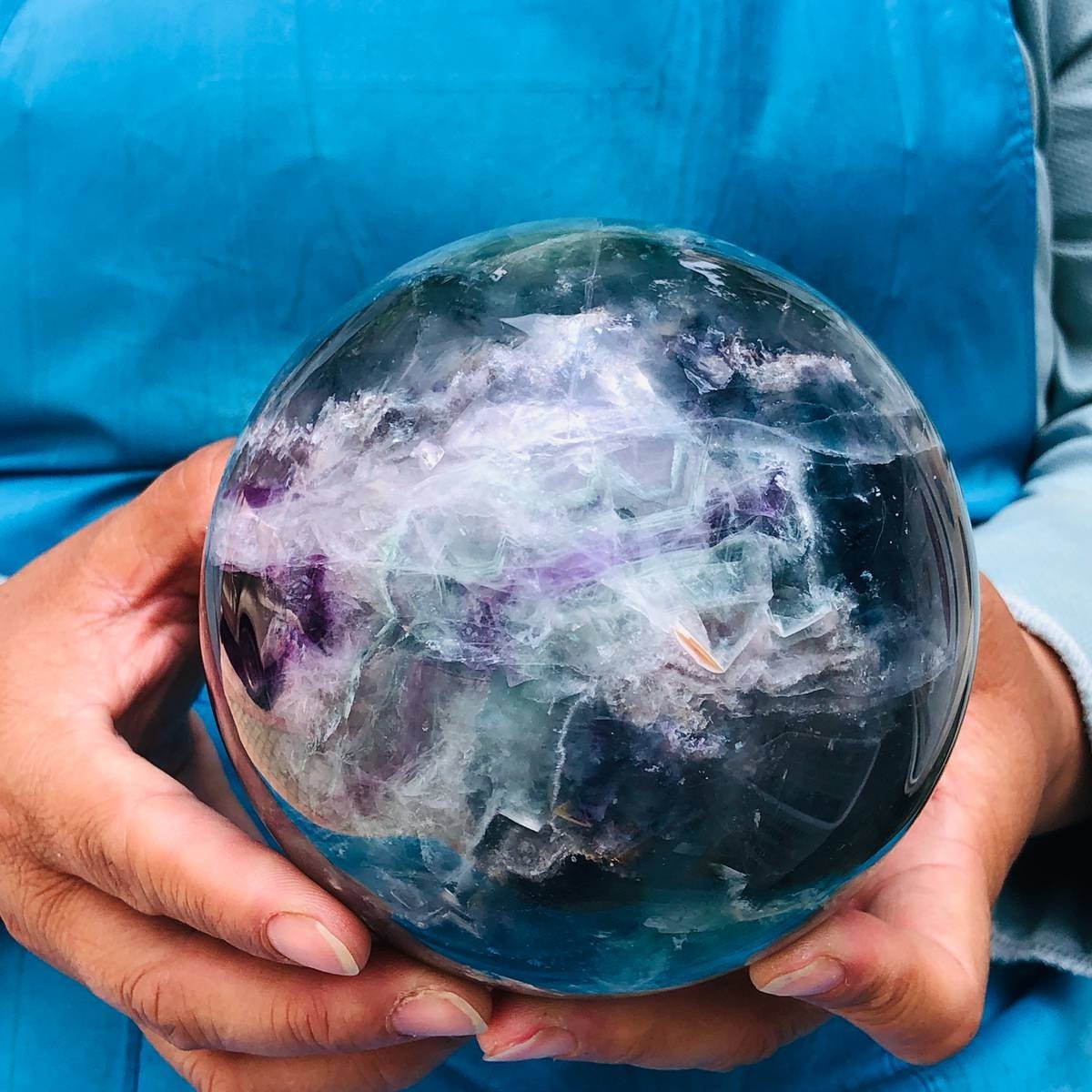 5.34LB Large Natural Fluorite Sphere Quartz Crystal Ball Energy Healing Stone