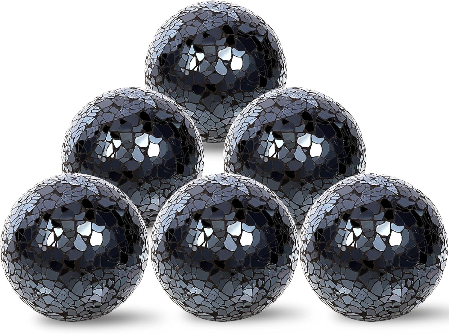 6Pcs Decorative Ball for Bowls, 8cm/3.15inch Mosaic Glass 3.15 inch, Black