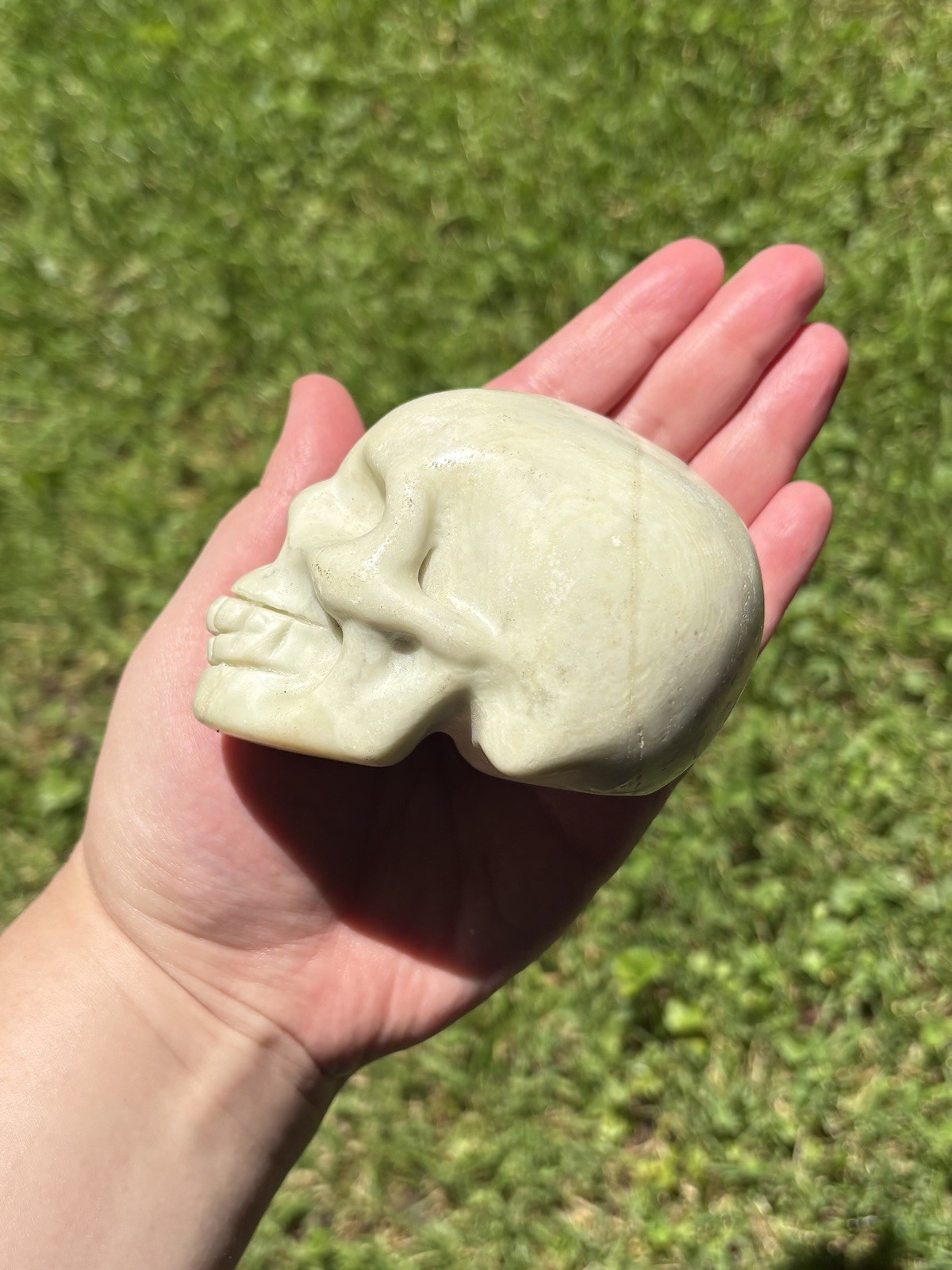 Large Carved Crystal Skull- Natural 3.4” Pale Yellow White Calcite Skull Carving