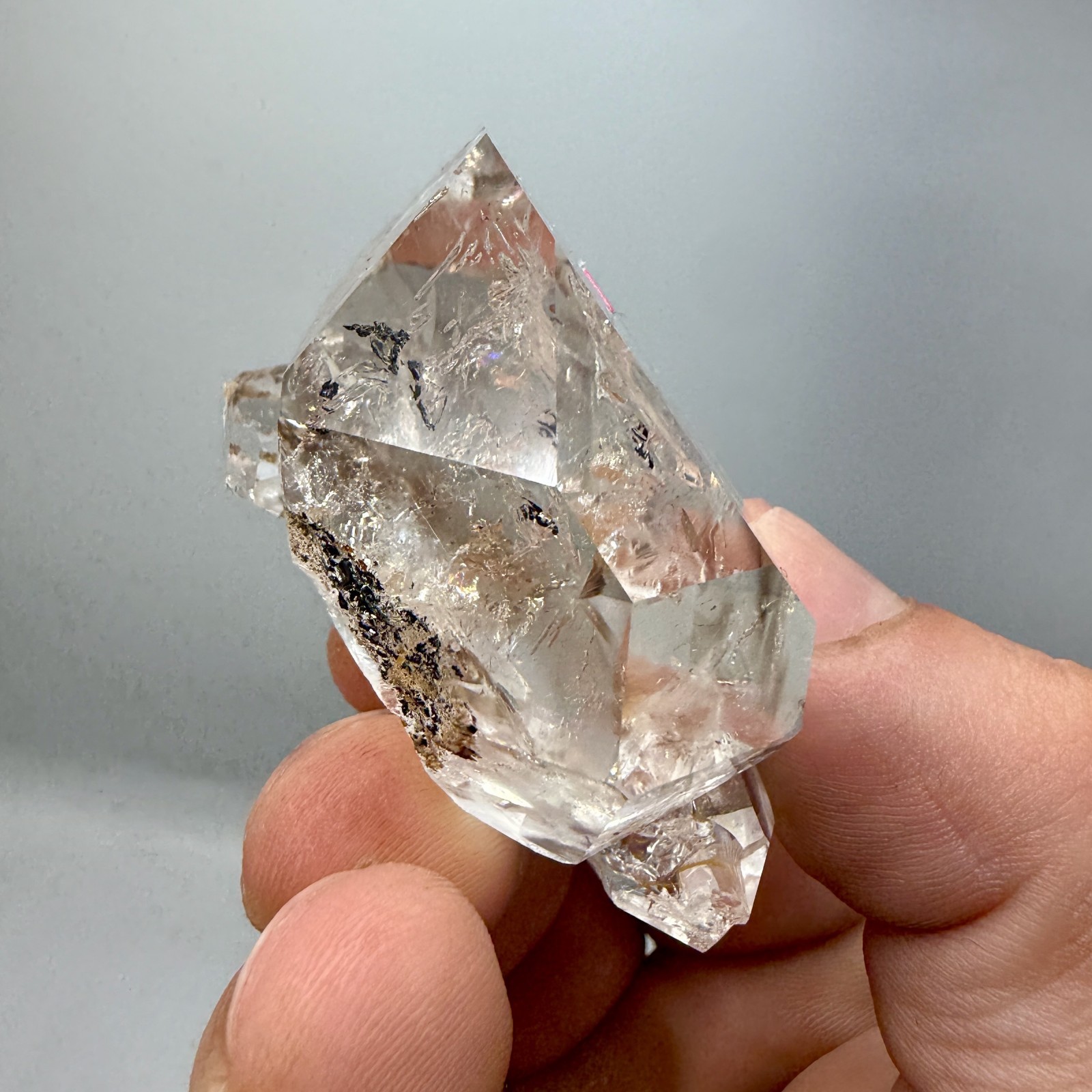 Enhydro Herkimer Diamond Gem Cluster w/ Moving Gas Bubble, Light Smoky Phantoms