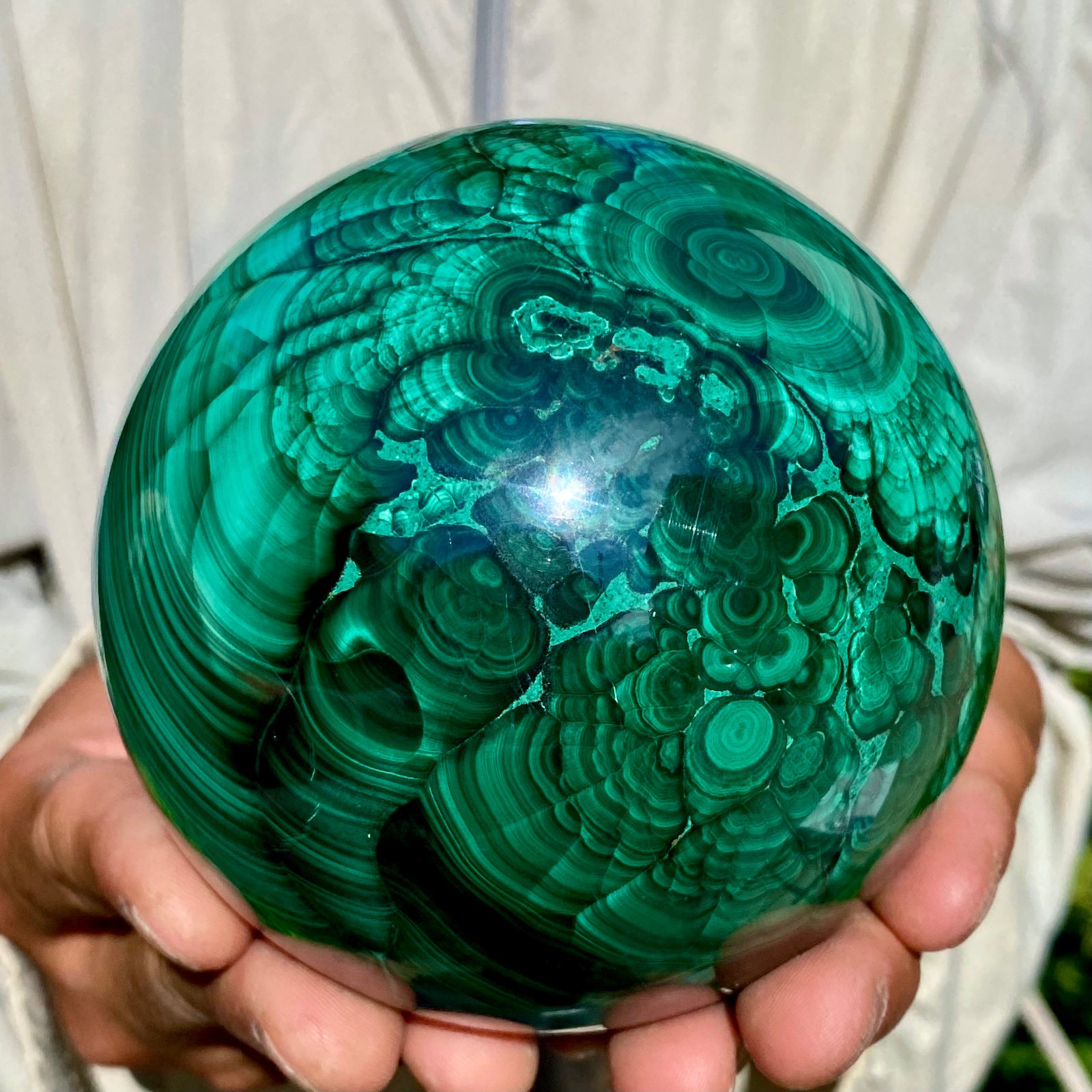 4.1LB Rare Natural Malachite quartz hand Carved sphere Crystal Healing