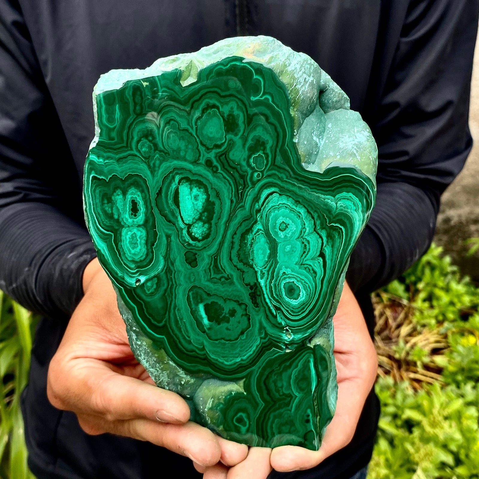1.87LB Natural malachite slice quartz crystal luster mineral specimen
