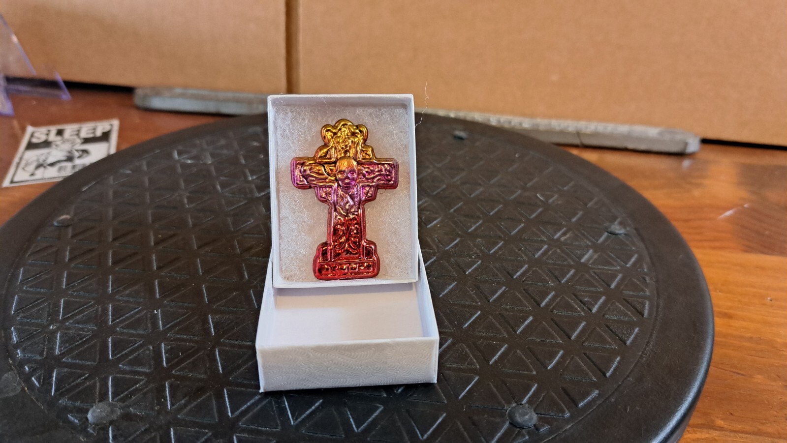 Red/Gold/Purple Bismuth Ore Celtic Cross Crystal Mineral Specimen Healing 1PC