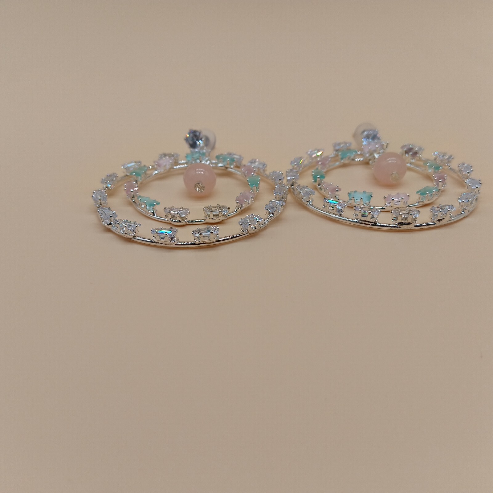 Statement Dual Hoop Earrings with Soft Pastel Stones