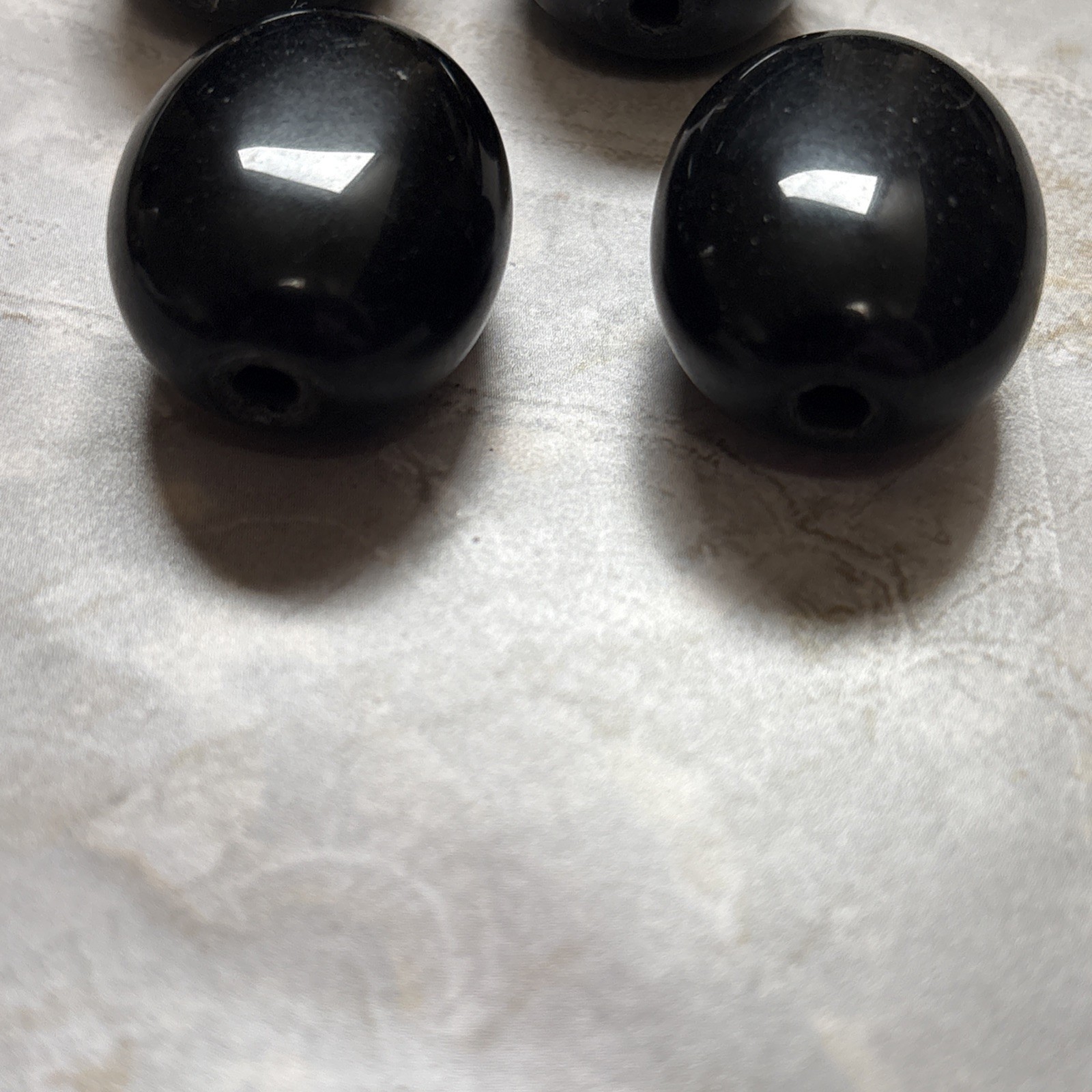 30mm Polished Black Obsidian Oval Beads Set of 4 Drilled Necklace Stones Holes