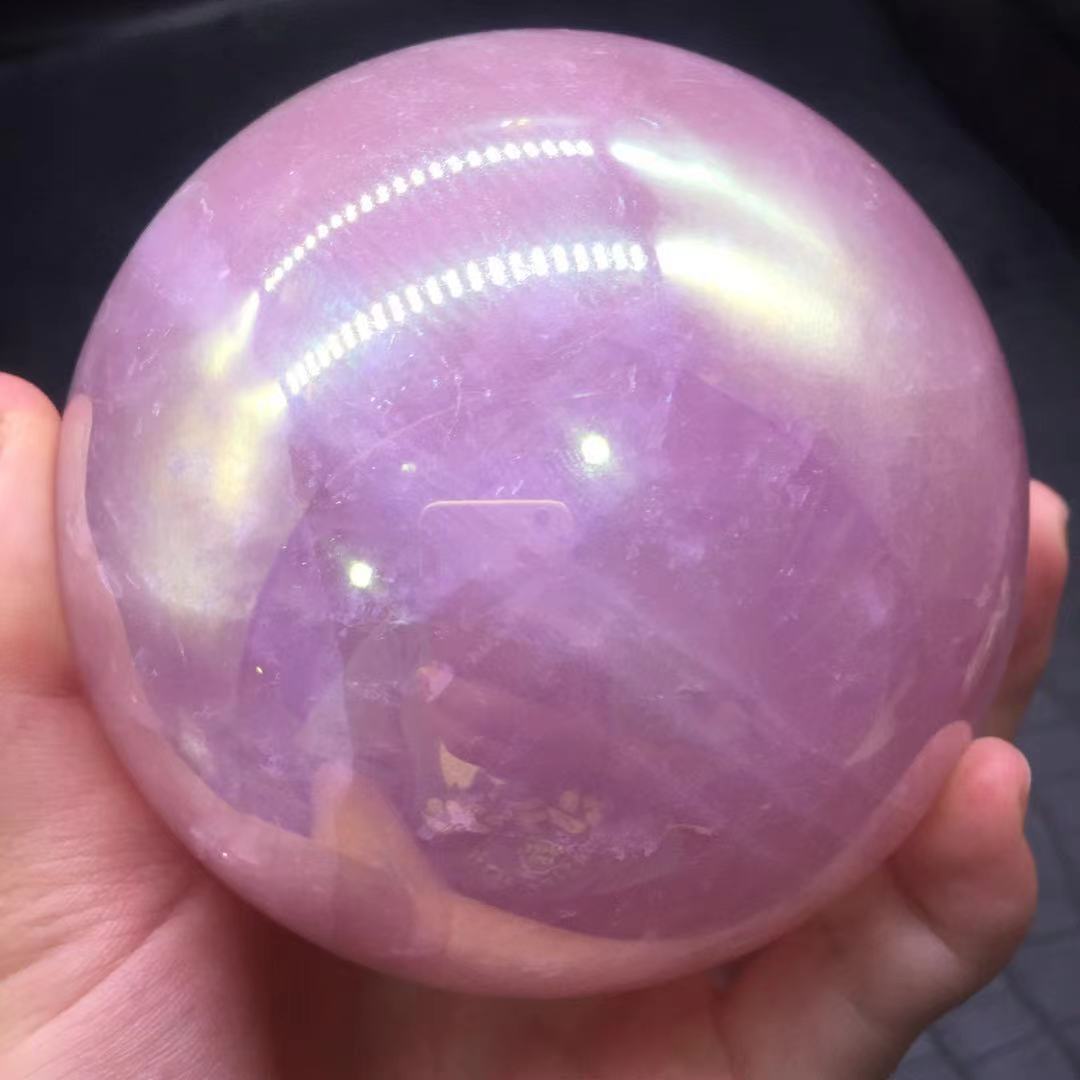Rainbow Aura Angel Ball Natural Pink/Rose Quartz Sphere Healing Decorate + Stand