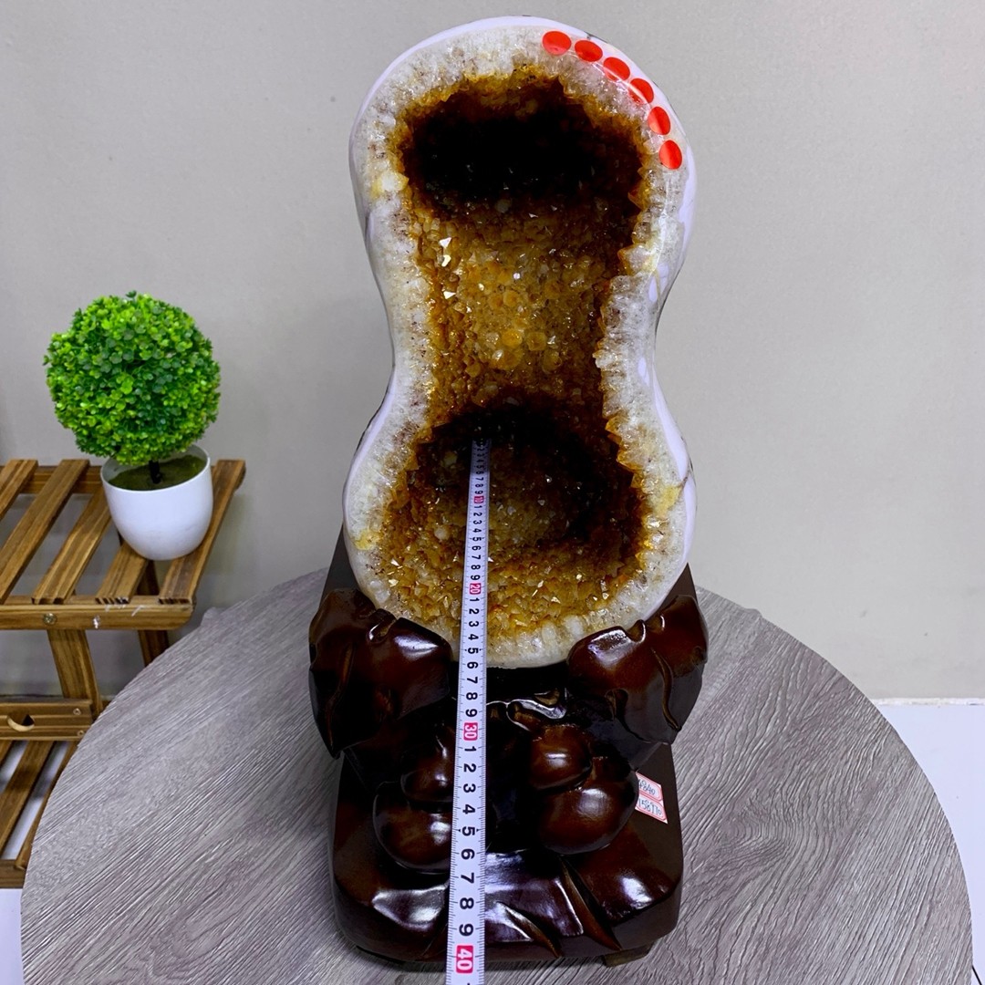 34.7LB Natural Citrine Crystal Cave Decor Stone Cathedral Geode Specimen Stand