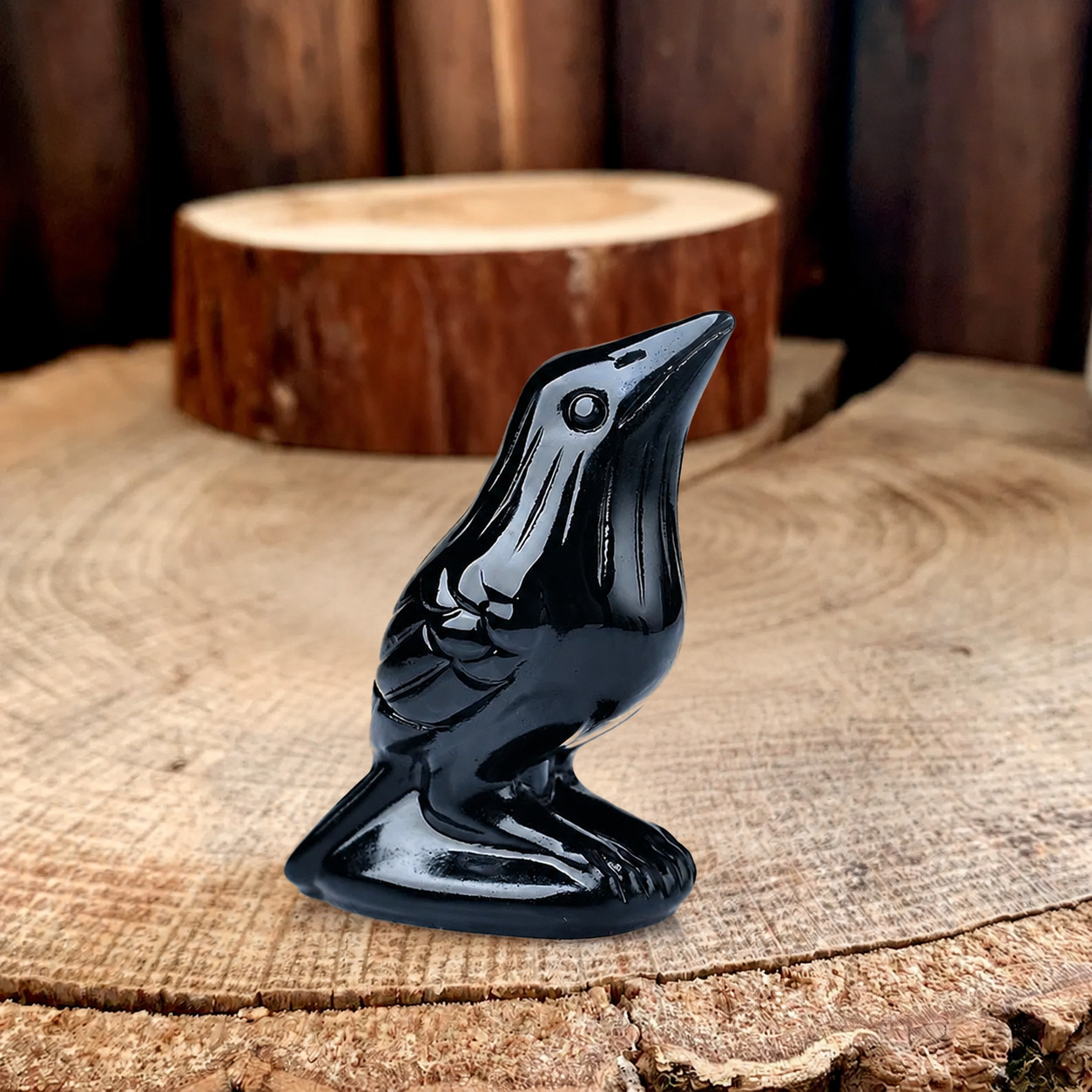 Natural Obsidian Crow Statue Raven Healing Protection Mascot Home Decorations