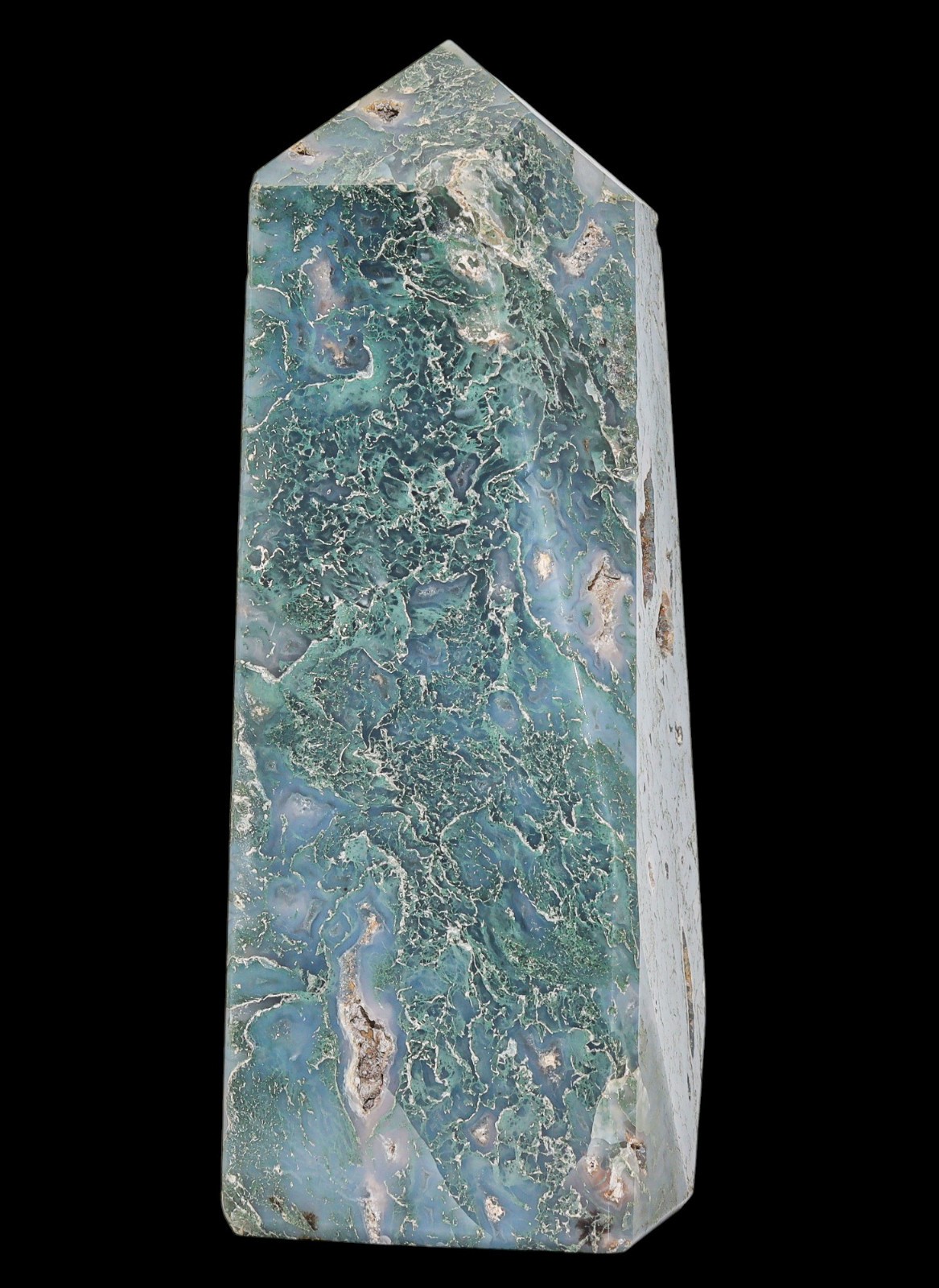 Green Druzy Moss Agate Obelisk Point Tower (150MM) Reiki Aura Chakra Balancing
