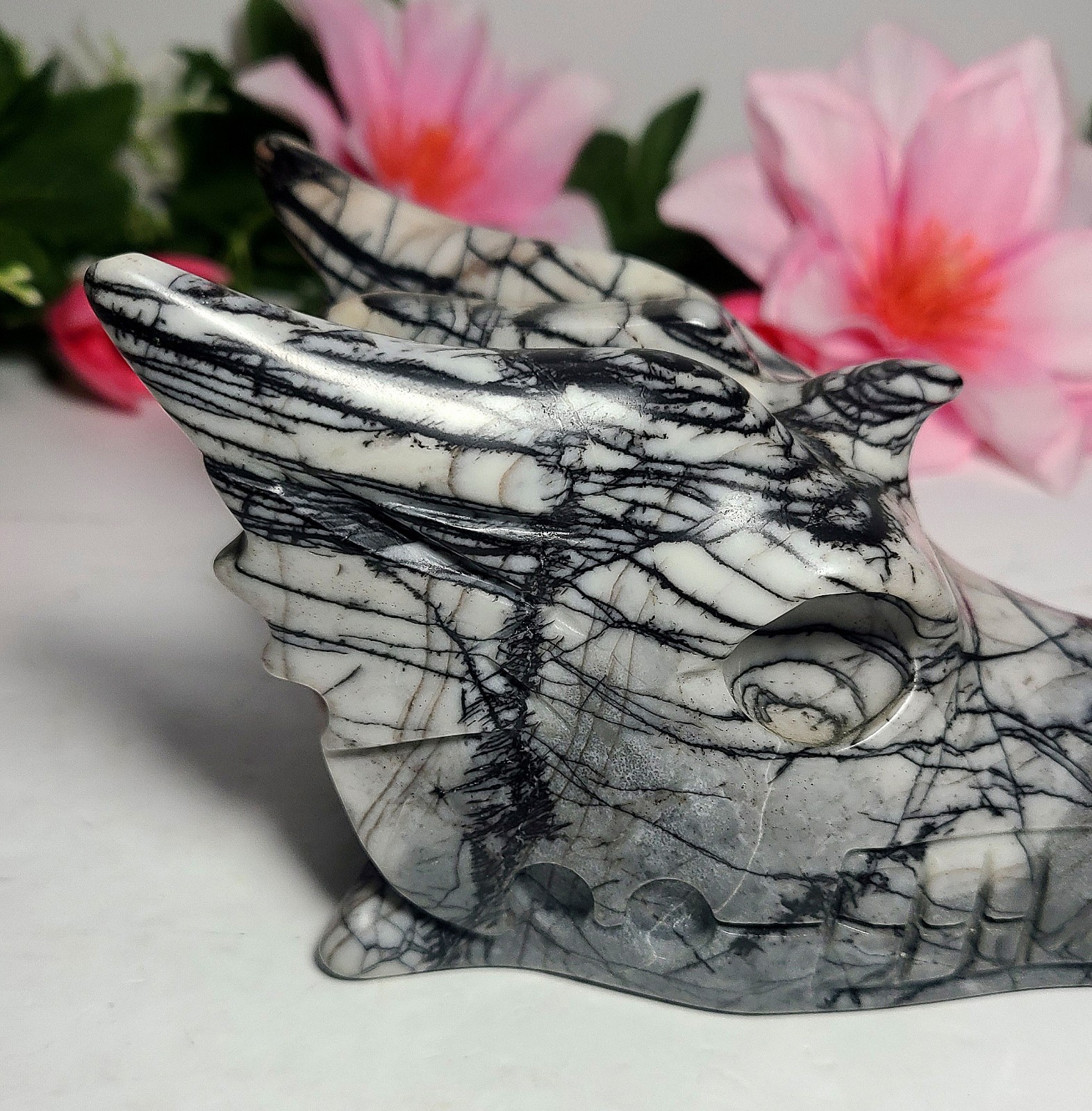 6″ 2.2 lb Elegant Picasso Jasper Dragon Head Skull Crystal Carving Stone Statue