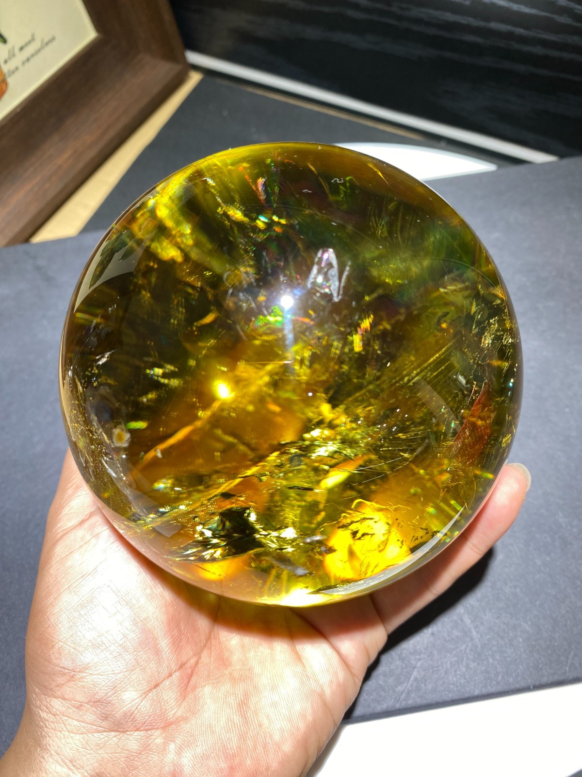 110mm TOP! Natural Rainbow Citrine ball carved Crystal Sphere reiki Heal Decor