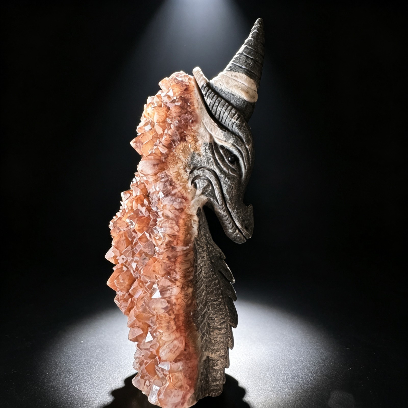 6.4IN Natural Red Crystal Cluster Dragon Carving, Handcarved Desktop Sculpture