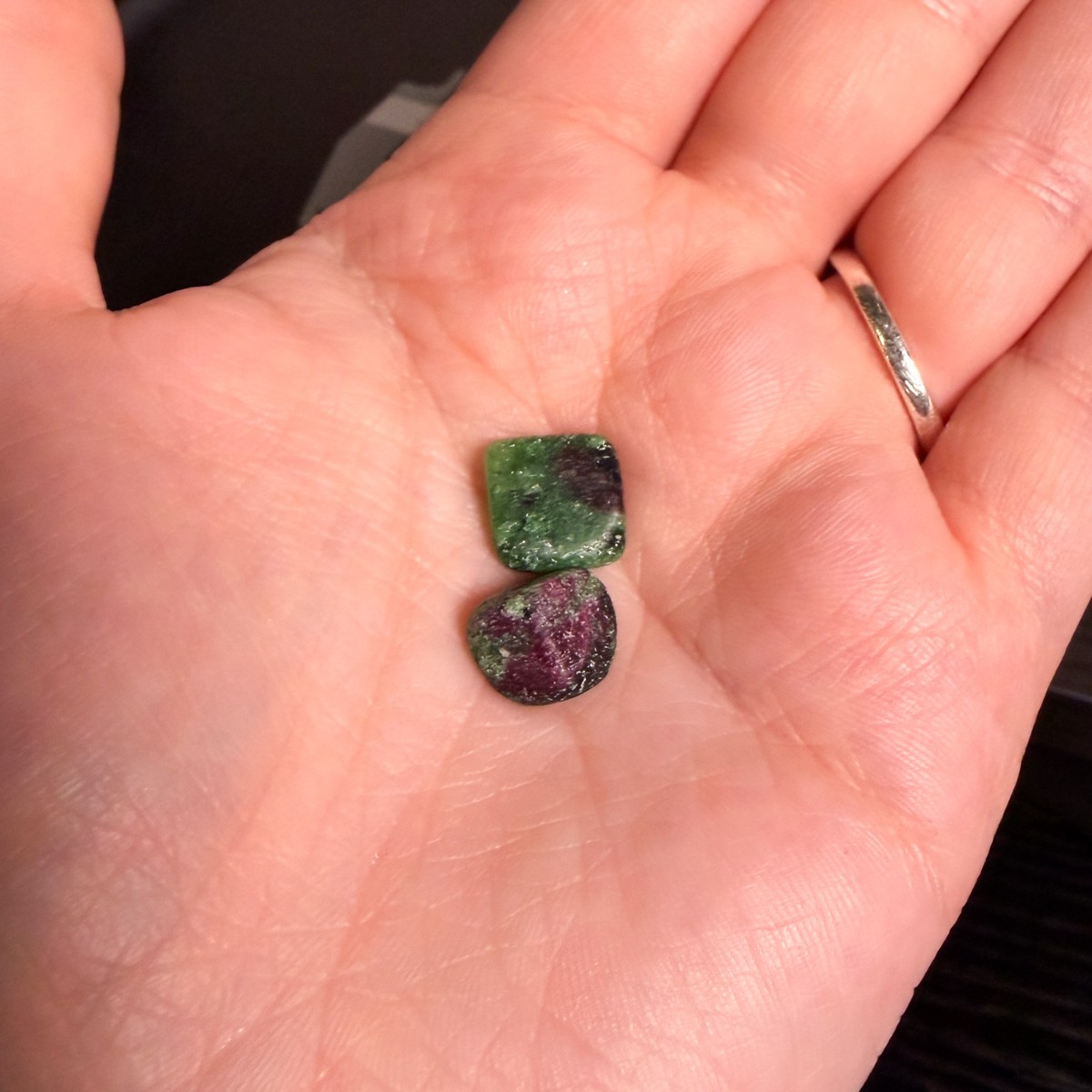 Two pieces of Natural Ruby Zoisite Crystal Gemstones 11 – 12mm