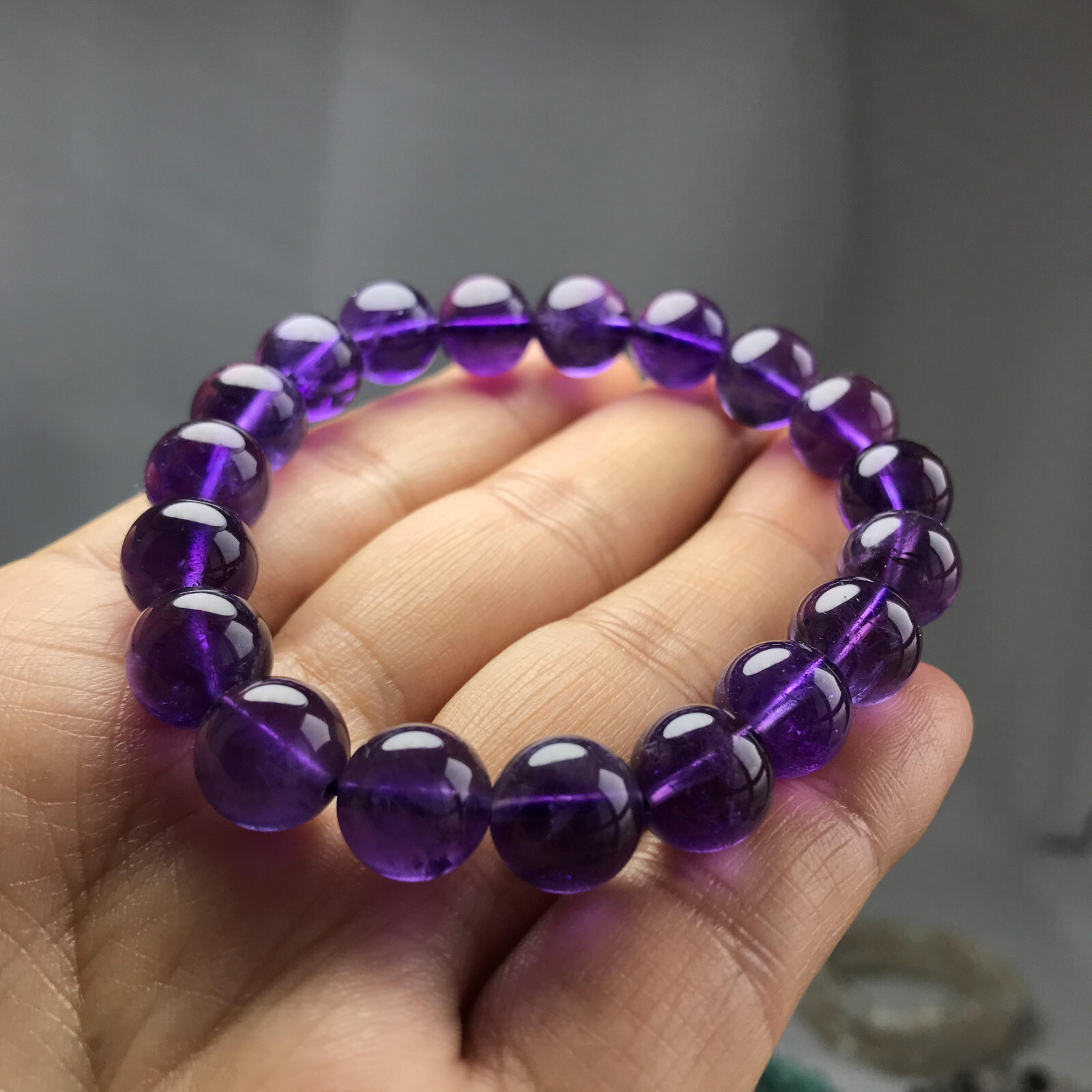 10mm Top Natural amethyst gemstone Crystal chain beads bracelet 29g A5267