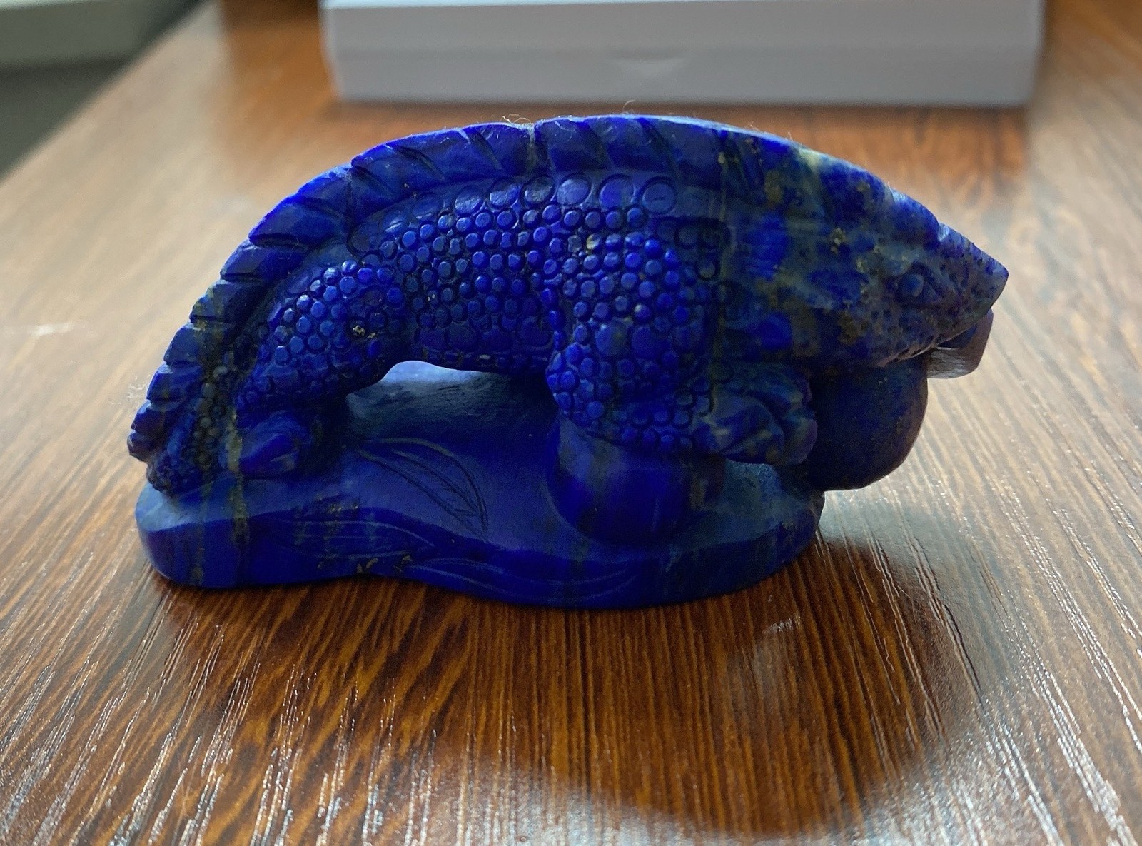 Old Mine Natural Lapis Hand Carved Crocodile Collectible Stone Table Decoration