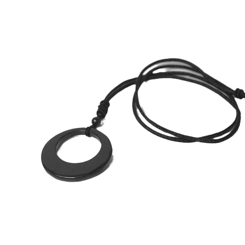 Shungite retro design classic style black circular energy stone pendant