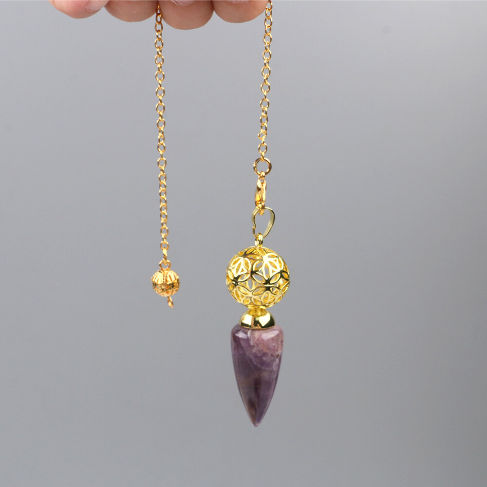 1pc Bullet Cone Crystal Chakra Chain Pendulum Quartz Stone Metal Dowsing Pendant