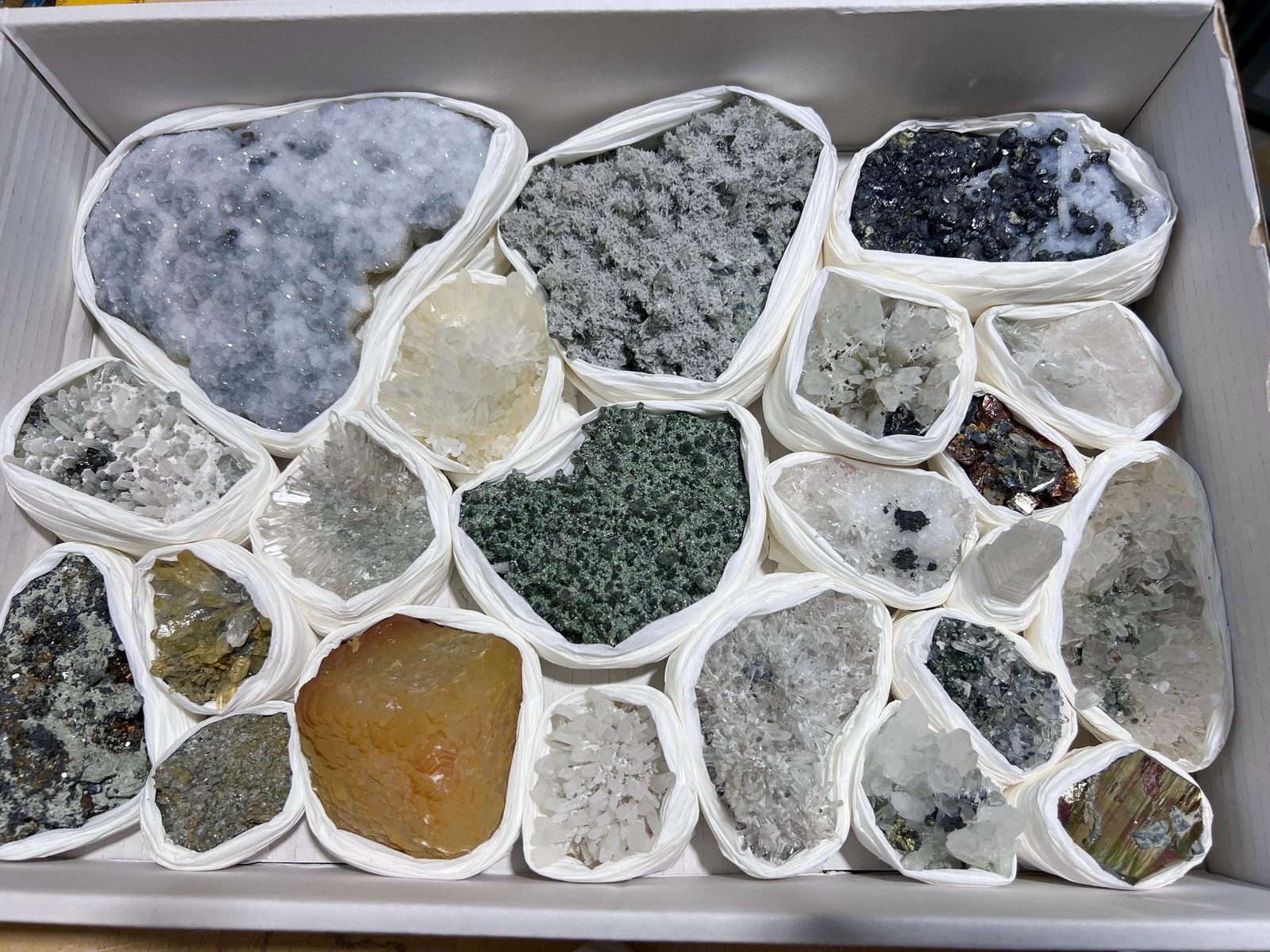 Bolivian Minerals Crystal Mixed Collection (Large 15×10 Inch Flat) Pyrite