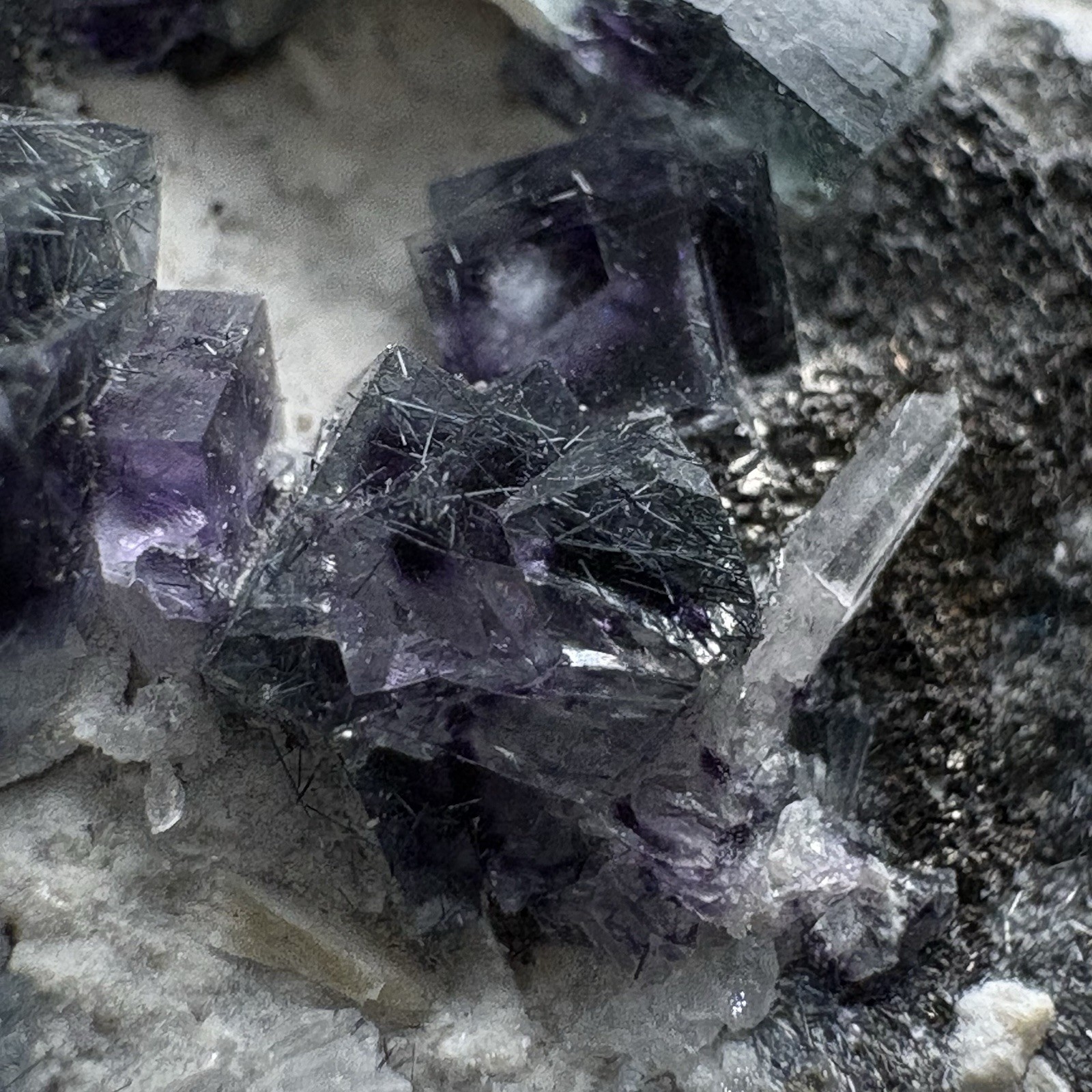 Natural Phantom Fluorite w/ Rutile & Quartz Cluster Raw Specimen Inner Mongolia