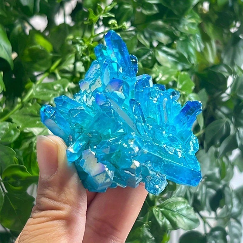 Aqua Aura Blue Quartz Titanium Cluster Mineral Specimen Geode Ornament 80-110g