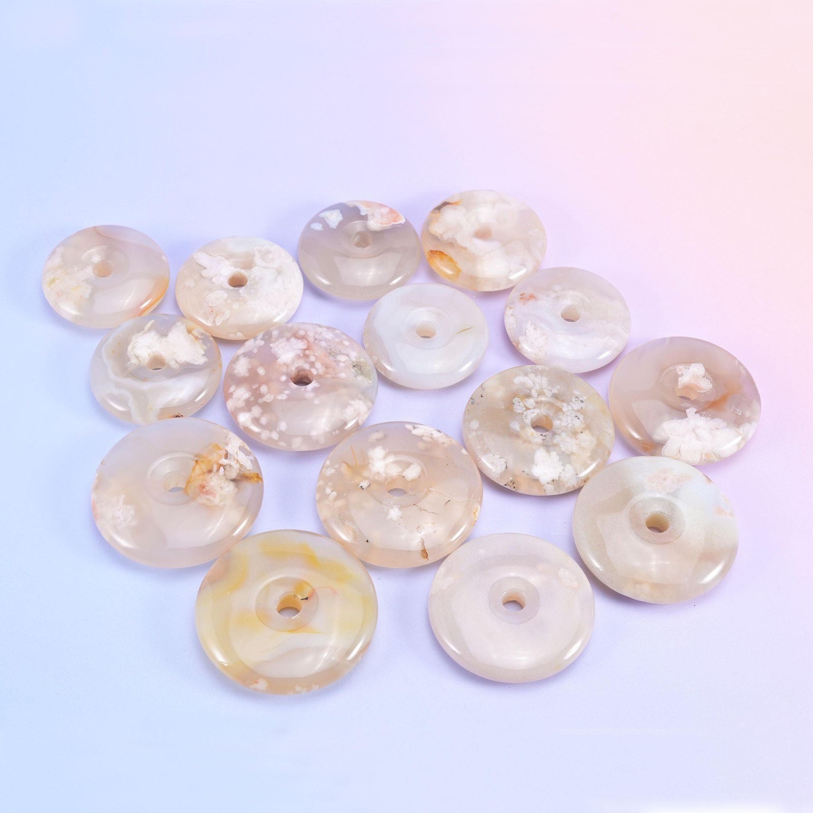 Sakura Flower Agate Crystal Donuts Crystal Pendant Pocket Stones