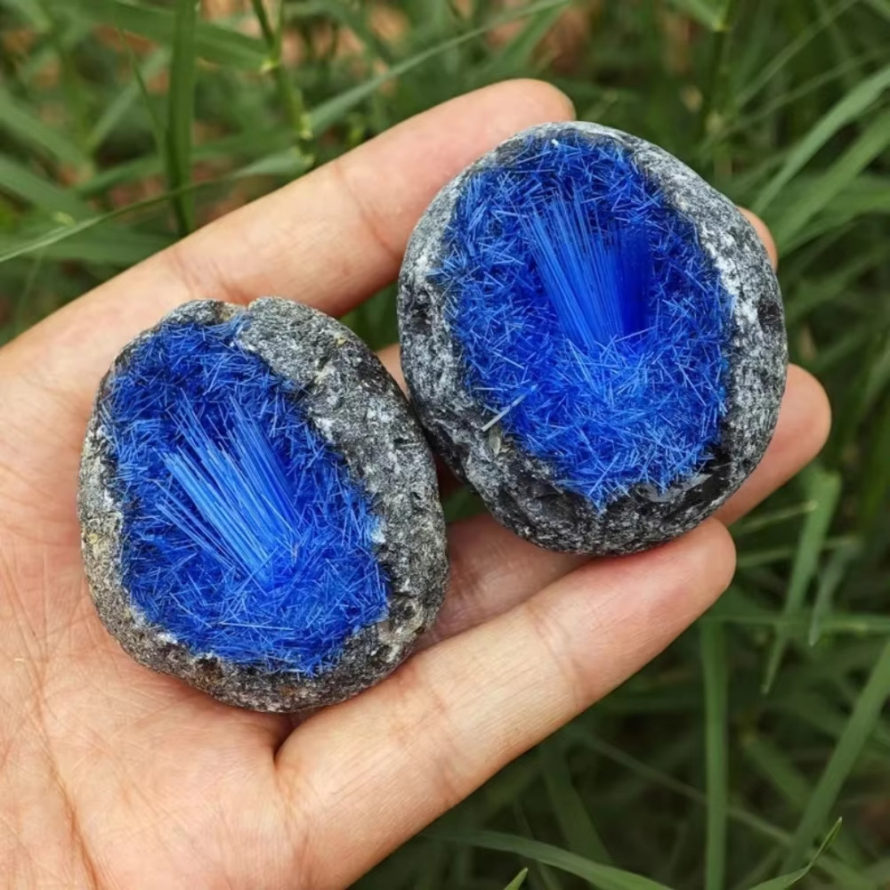 1PCMeteorite Inspired Blue Copper Goethite Quartz Crystal Specimen Healing Decor