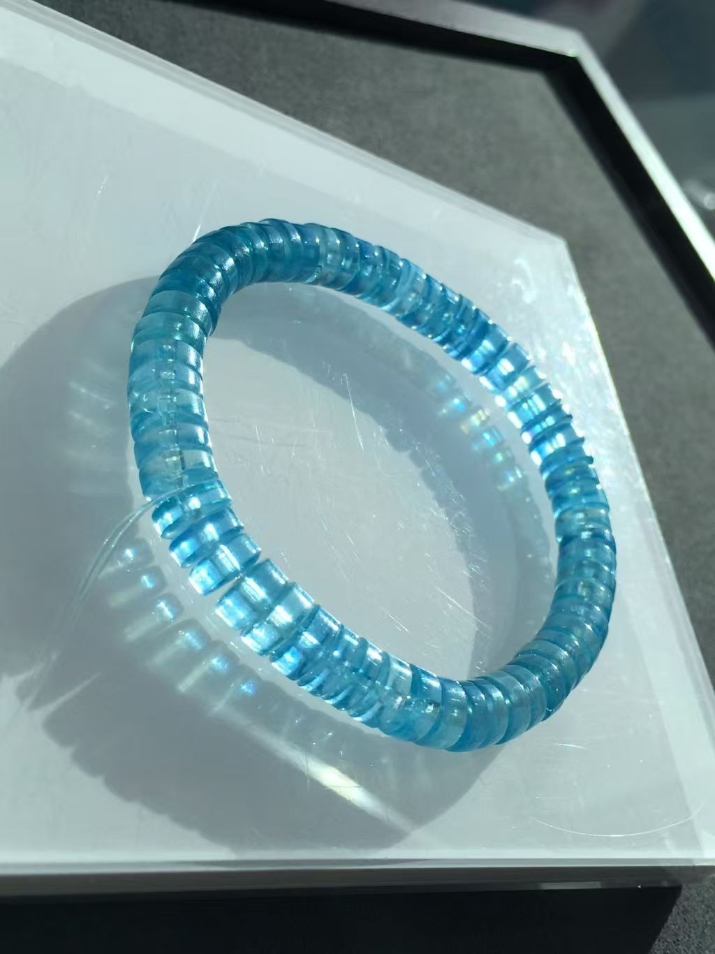 Natural devils Blue Aquamarine Quartz Rectangle Beads Bracelet