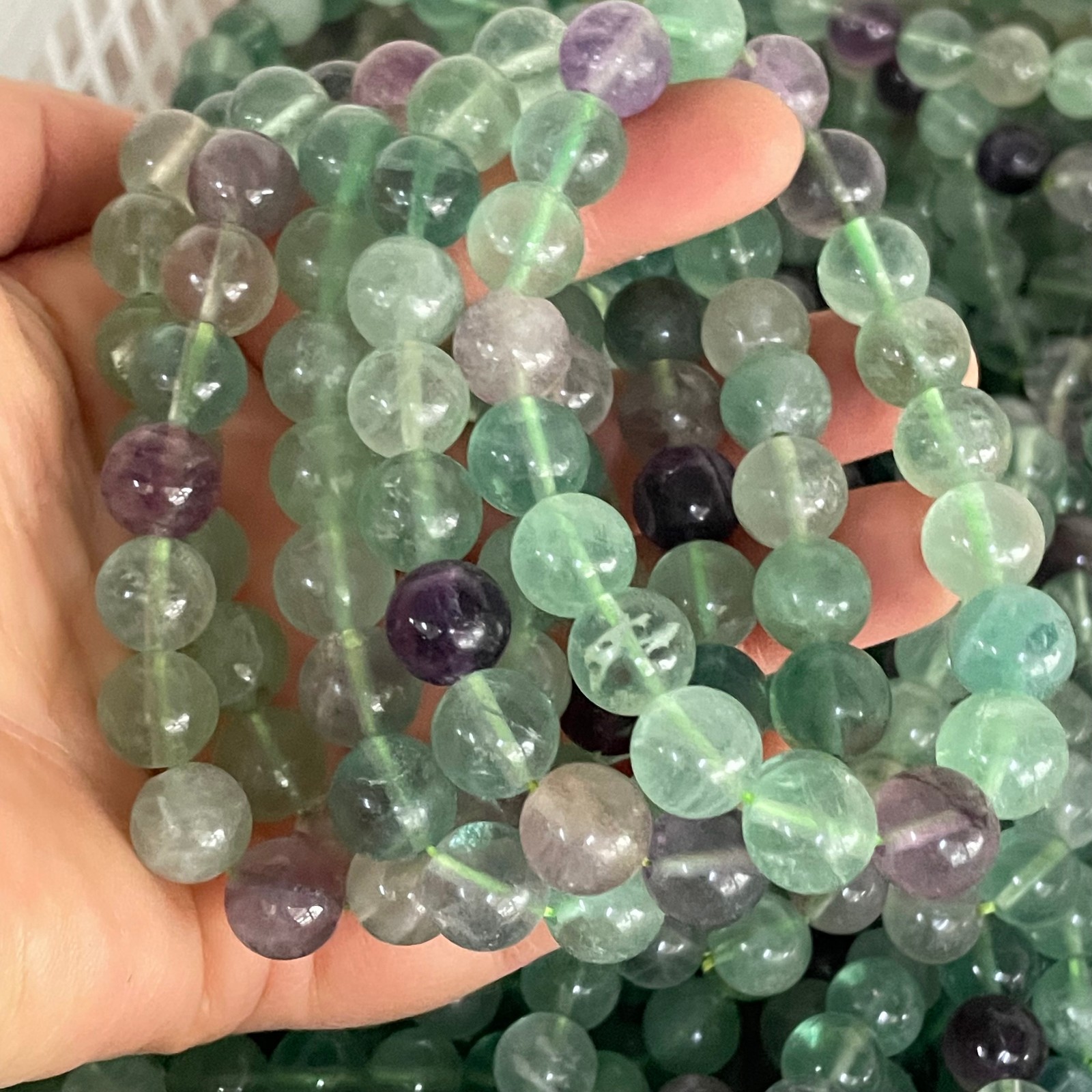 5pcs Round natural fluorite,charm quartz crystal stone bracelet Size 10mm