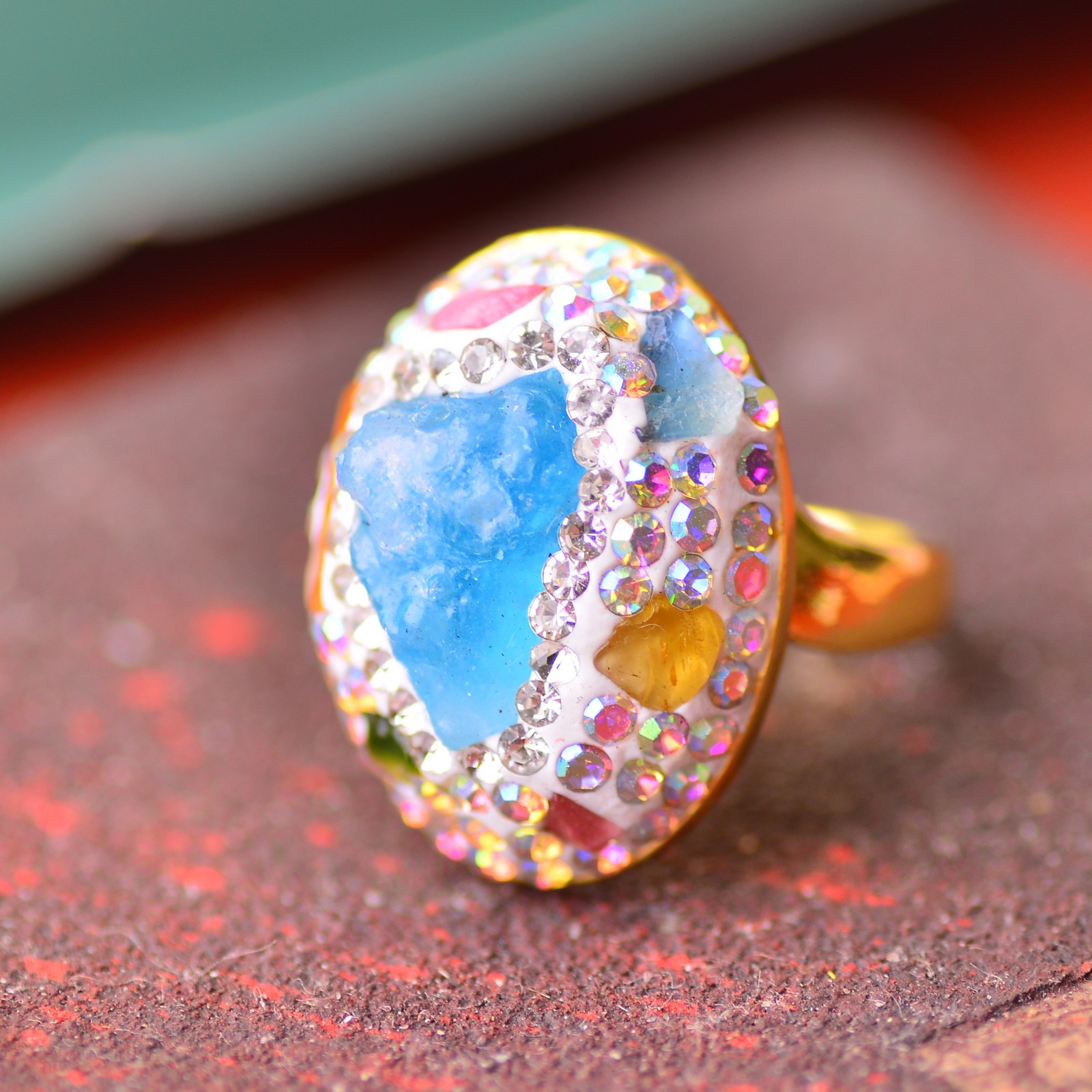 Aquamarine ring, alloy inlaid with handmade gemstone jewelry Energy Crystal