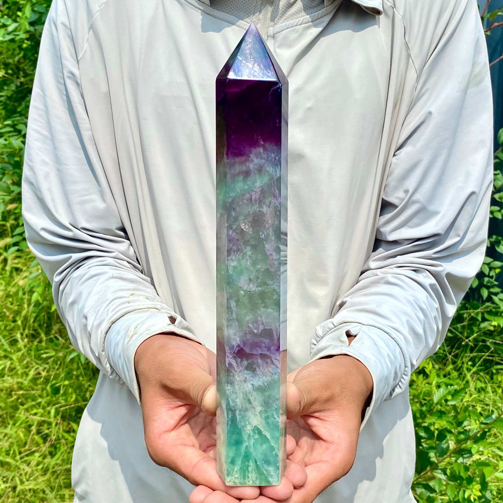 2.44LB Natural Fluorite Crystal Column Magic Wand Obelisk Point Earth Healing
