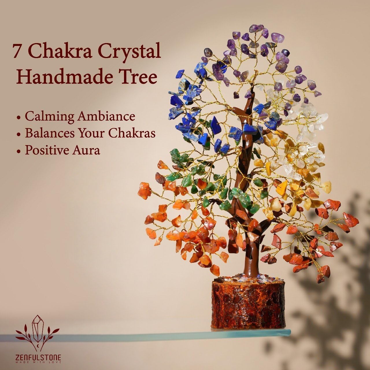 Handcrafted 7 Chakra Tree of Life Crystal Decor – Positive Energy Gemstone Tree