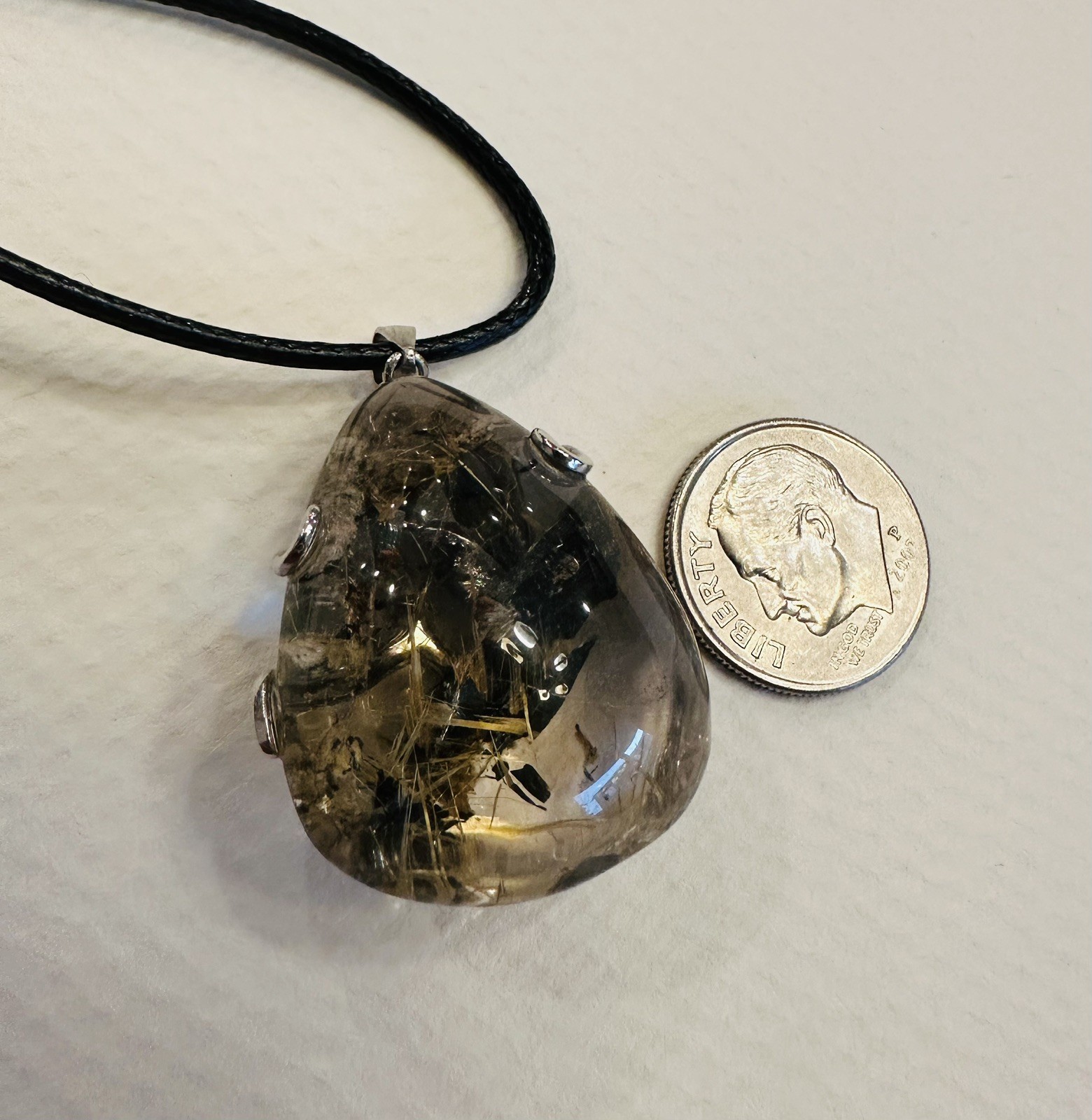 Premium Gold Rutilated Titanium Quartz Pedant/Sterling 925 Silver Setting