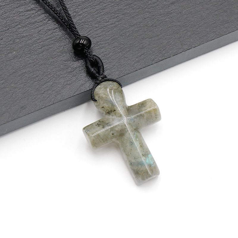 Natural Quartz Crystal Gemstone Crucifix Pendant Healing Reiki Necklace Amulet