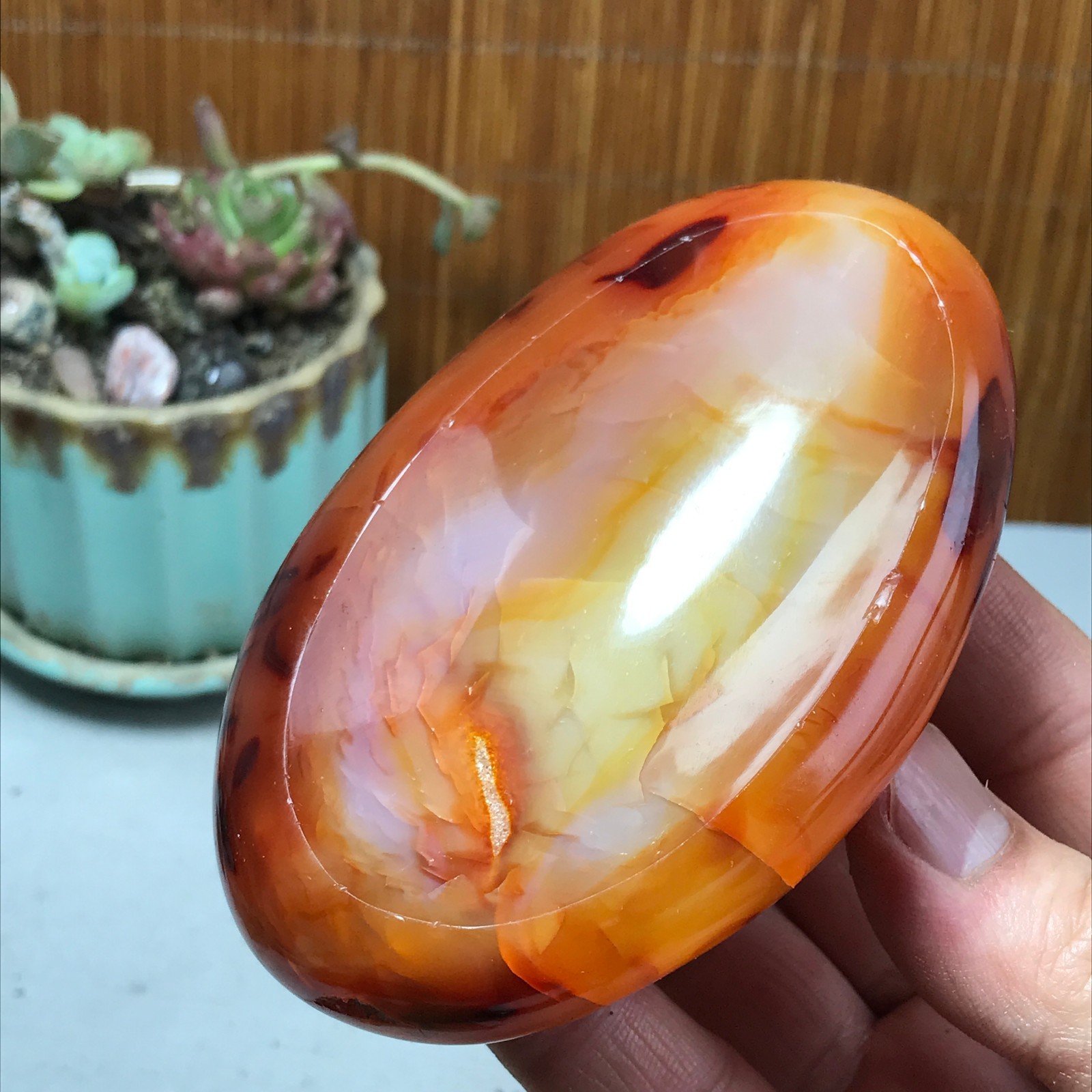 105-65-28mm Rare NATURAL red agate ashtray Hand polishing Crystal specimen A4319