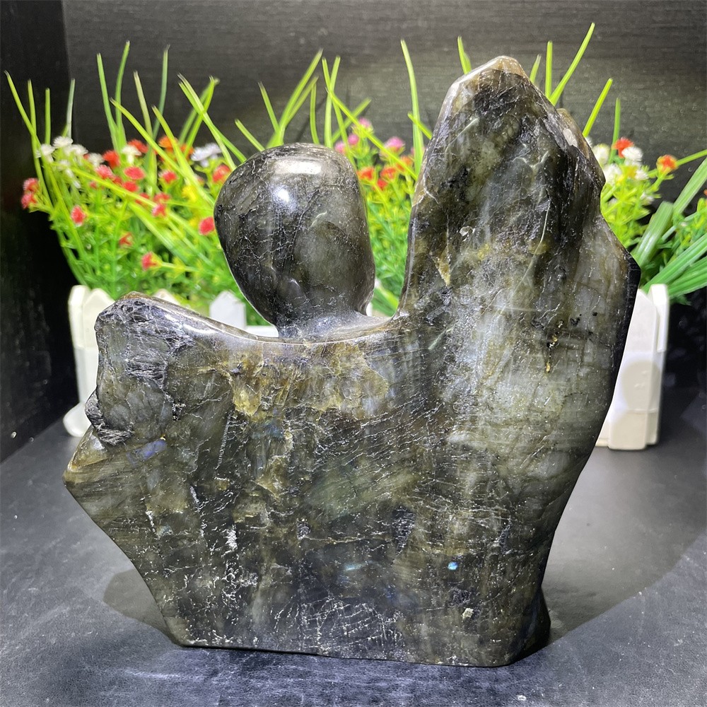 4.8LB 6.6″ Natural Labradoritee Skeleton Statue Crystal Reiki Carving Home Decor