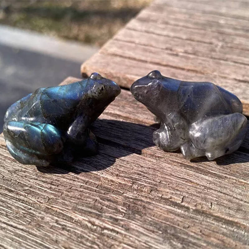 Natural Labradorite Frog Quartz Crystal Stone Froggy Carved Healing Reiki Decor