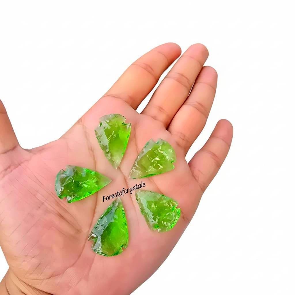 Bulk 1″-1.5″ Green Obsidian Peridot Color Cabochon Arrowheads Carved Spearhead