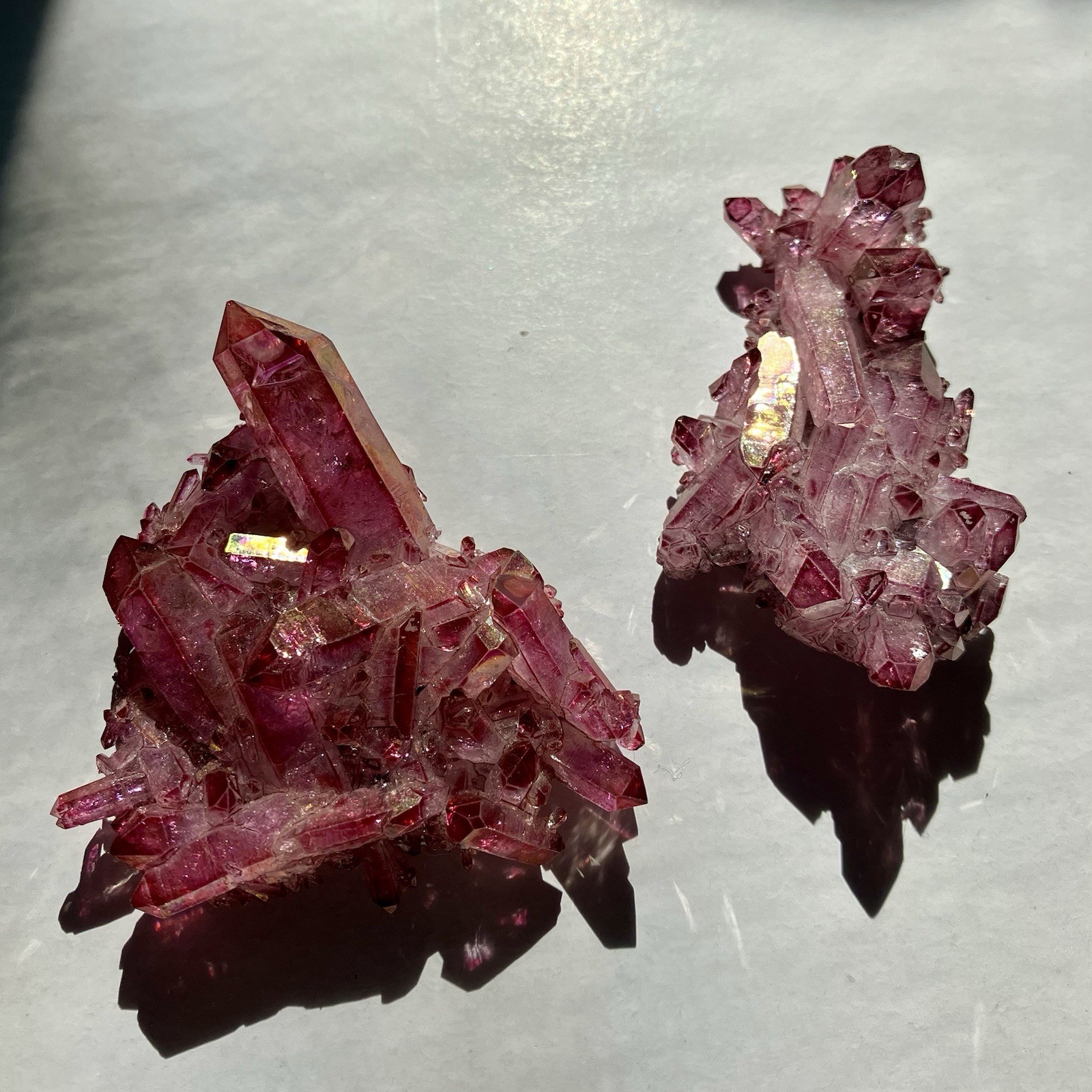 USA 2 Rose Pink Aura Titanium Rainbow Quartz Crystal Clusters Wire Wrap Jewelry