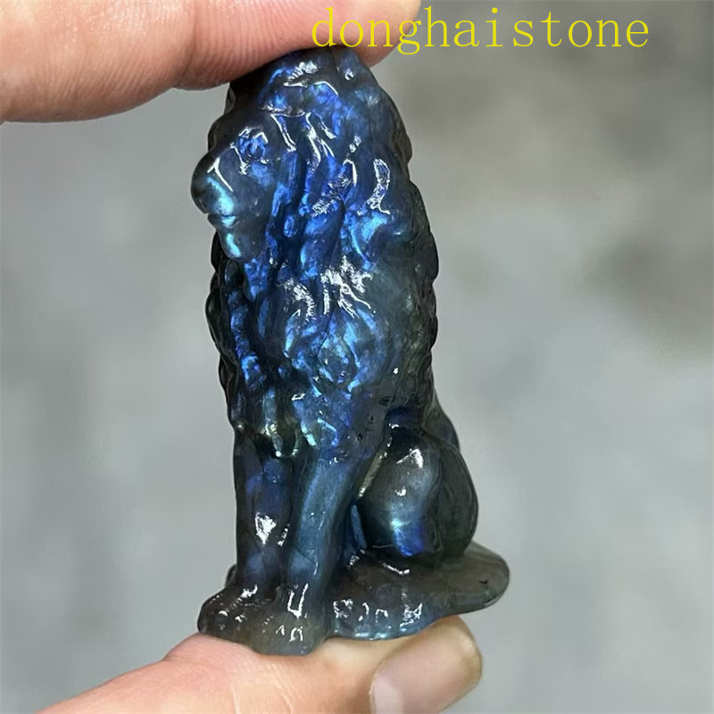 Top 1PC Natural labradorite Lion Skull gem Quartz Crystal Skull Figurines 2″