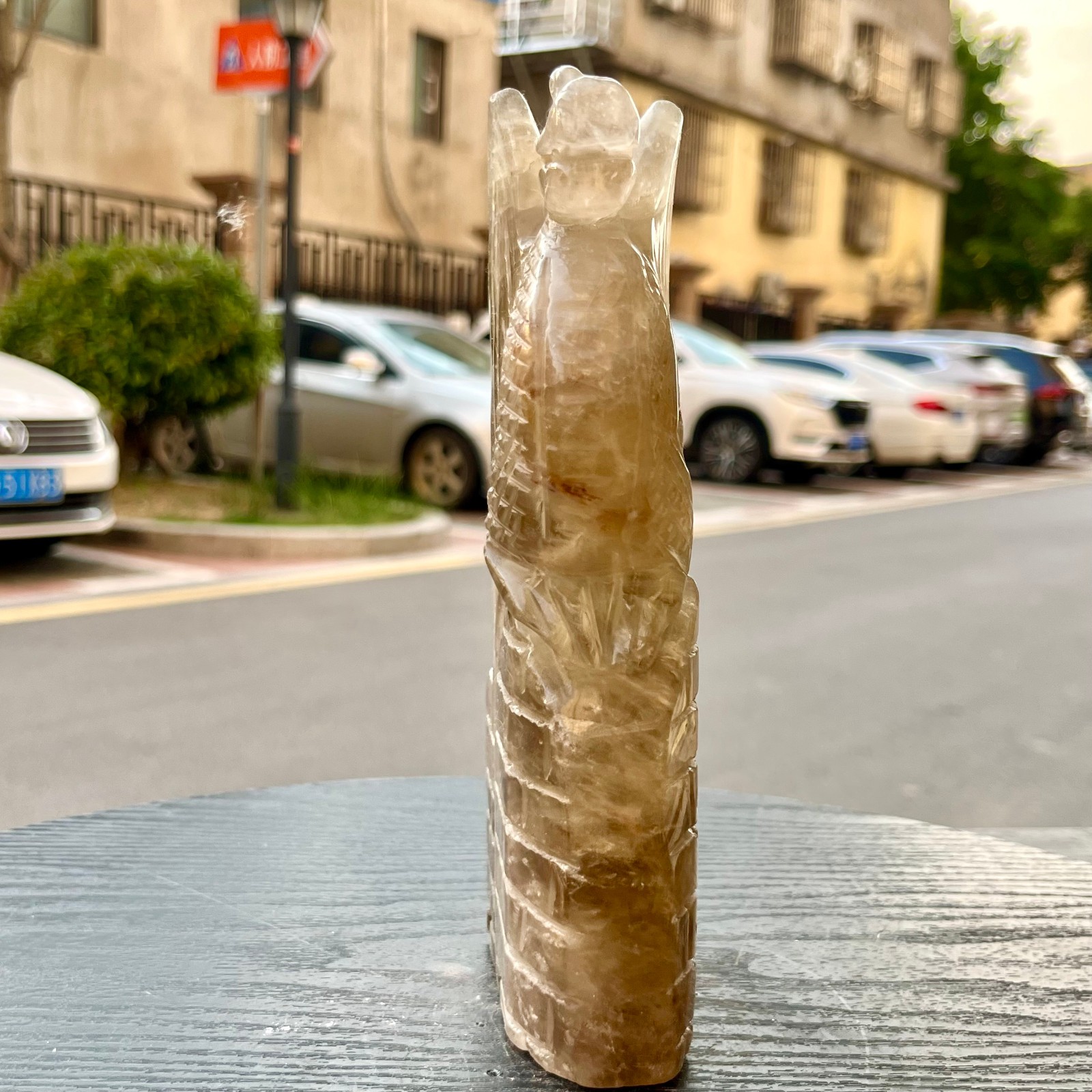 Natural Smoky Quartz Dragon Pillar Carved Statue Crystal Gemstone Decor 2.7 lb