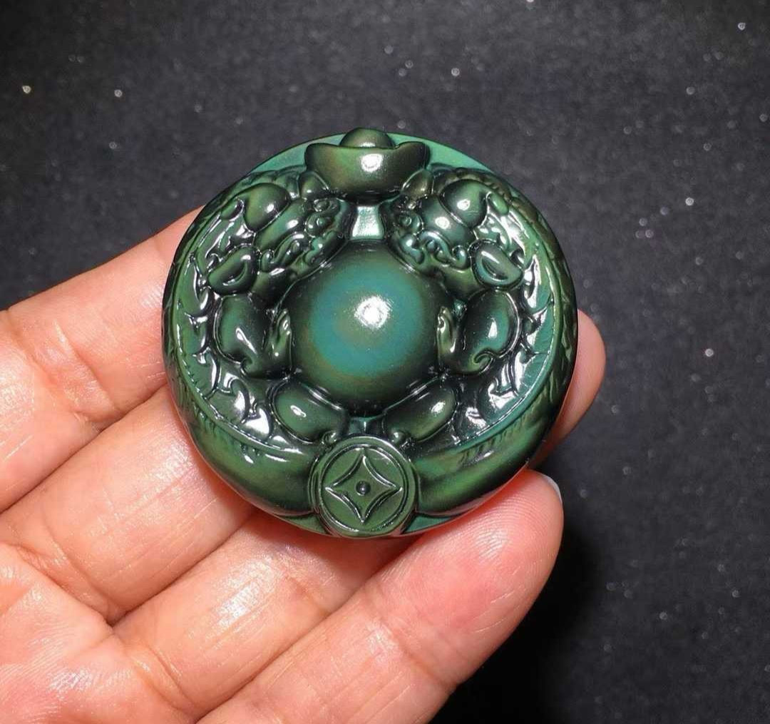 1pc Natural rainbow obsidian Quartz Carved pendant Crystal Reiki decor gift