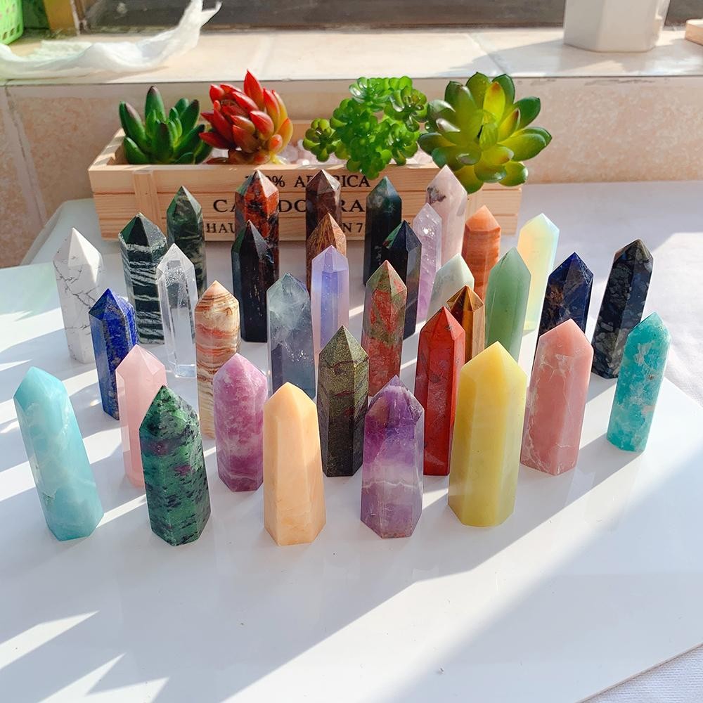 Crystal Point Prism Quartz Tower – 36 Colors Natural Stone Home Decor Wand