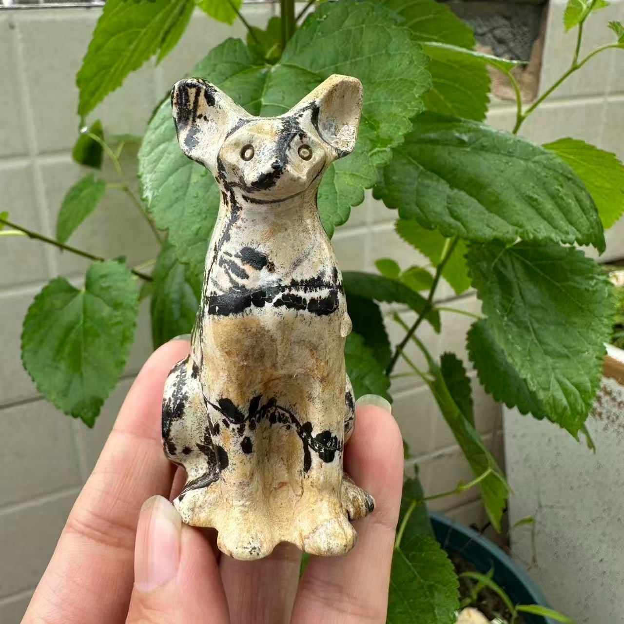 1pc Natural picture stone Quartz Carved cat skull Crystal Reiki healing gift