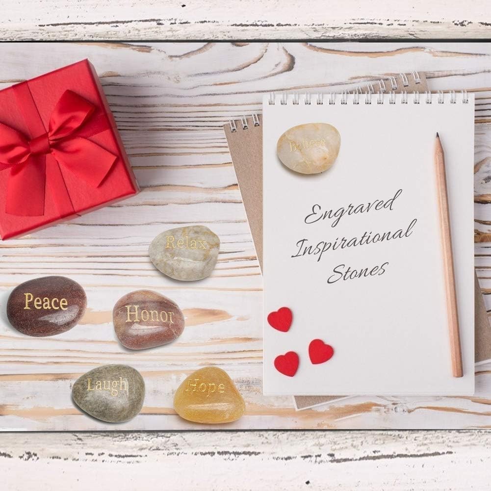 Encouragement Stones Gift Set – 25 Unique Engraved Rocks for Home & Office Decor