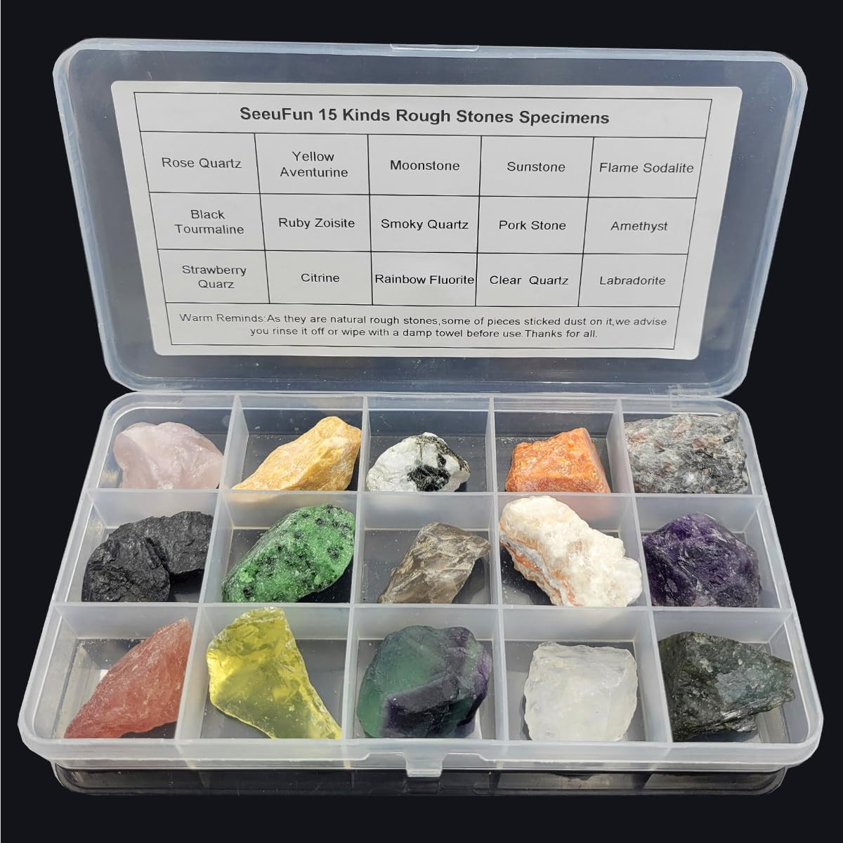 Rock & Mineral Collection Kit, 15PCS Natural Rocks, Raw Crystals & Gemstones for
