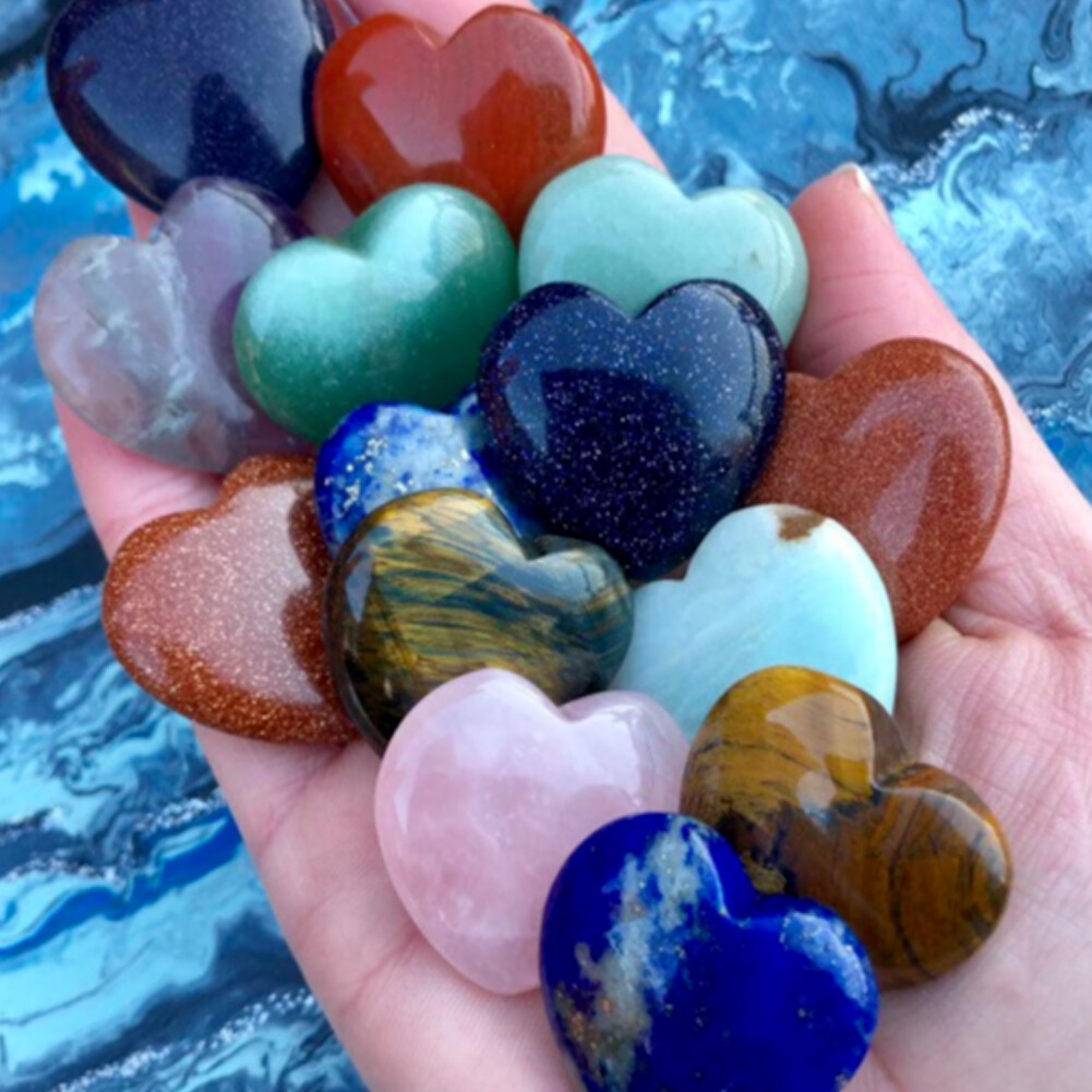 20PCS 20mm Natural Crystal Quartz Carved Heart shaped Healing Love Gemstone USA