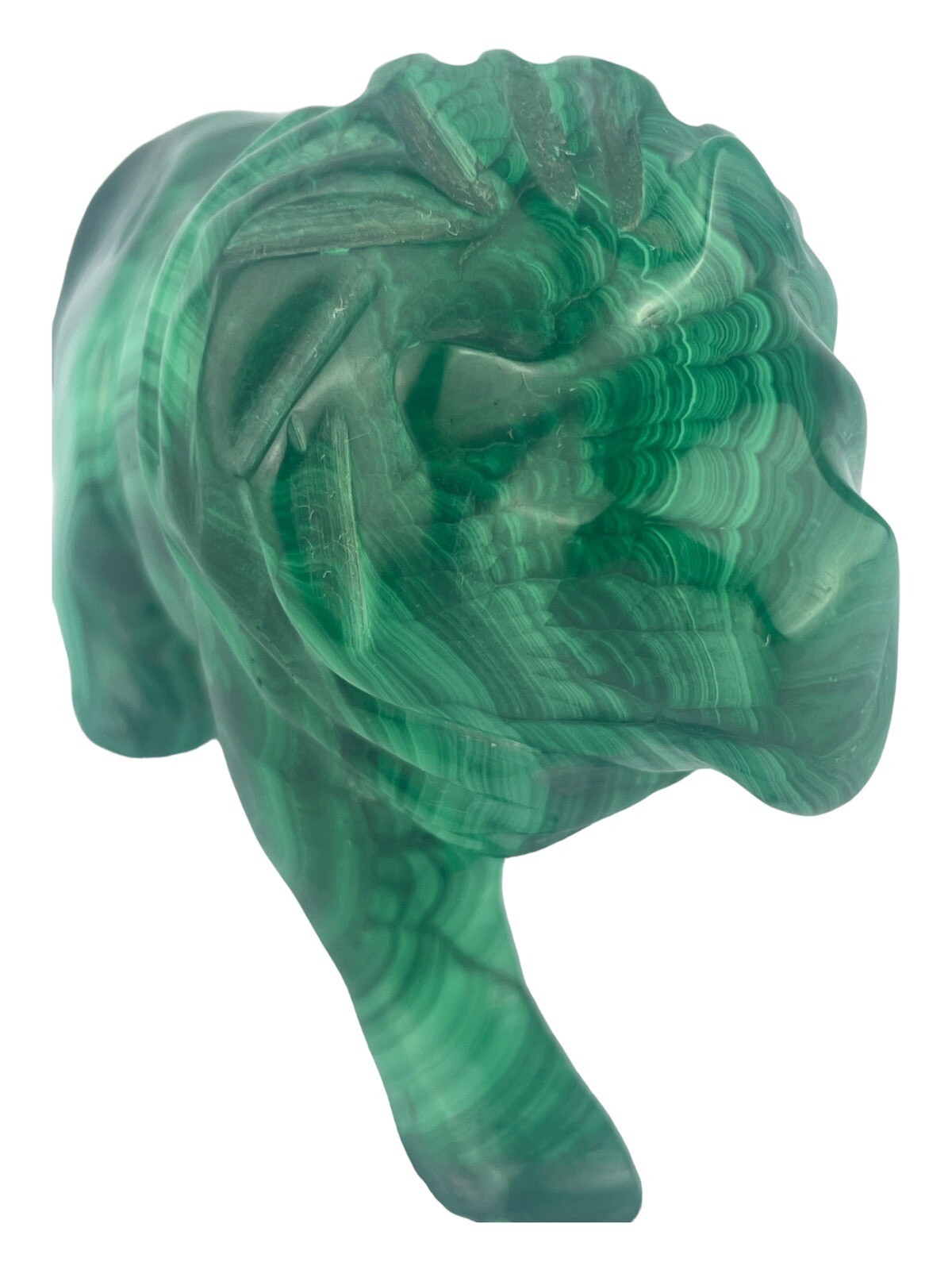 Malachite LION Stone Sculpture -Gorgeous Color Fine Art -Unique Details