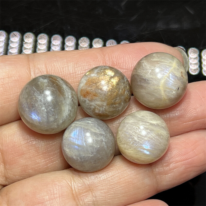 10pcs Natural Moonstone Carved Sphere quartz crystal ball Reiki Healing 14mm+