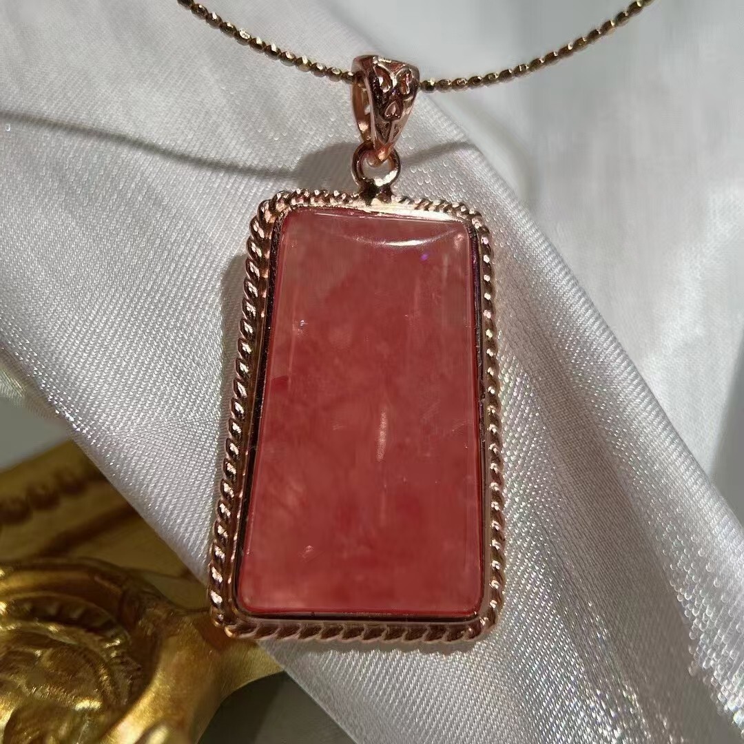 Natural Ice Rose Rhodochrosite Gemstone Pendant 925 AAAAA